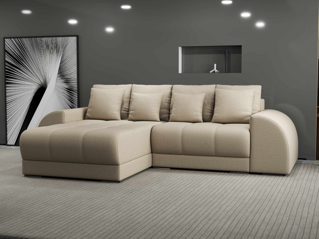 Colțar extensibil dumonde cu ladă de depozitare si sezut confortabil din spuma HR, Verona Enjoy Beige 290x185 cm Fabrica