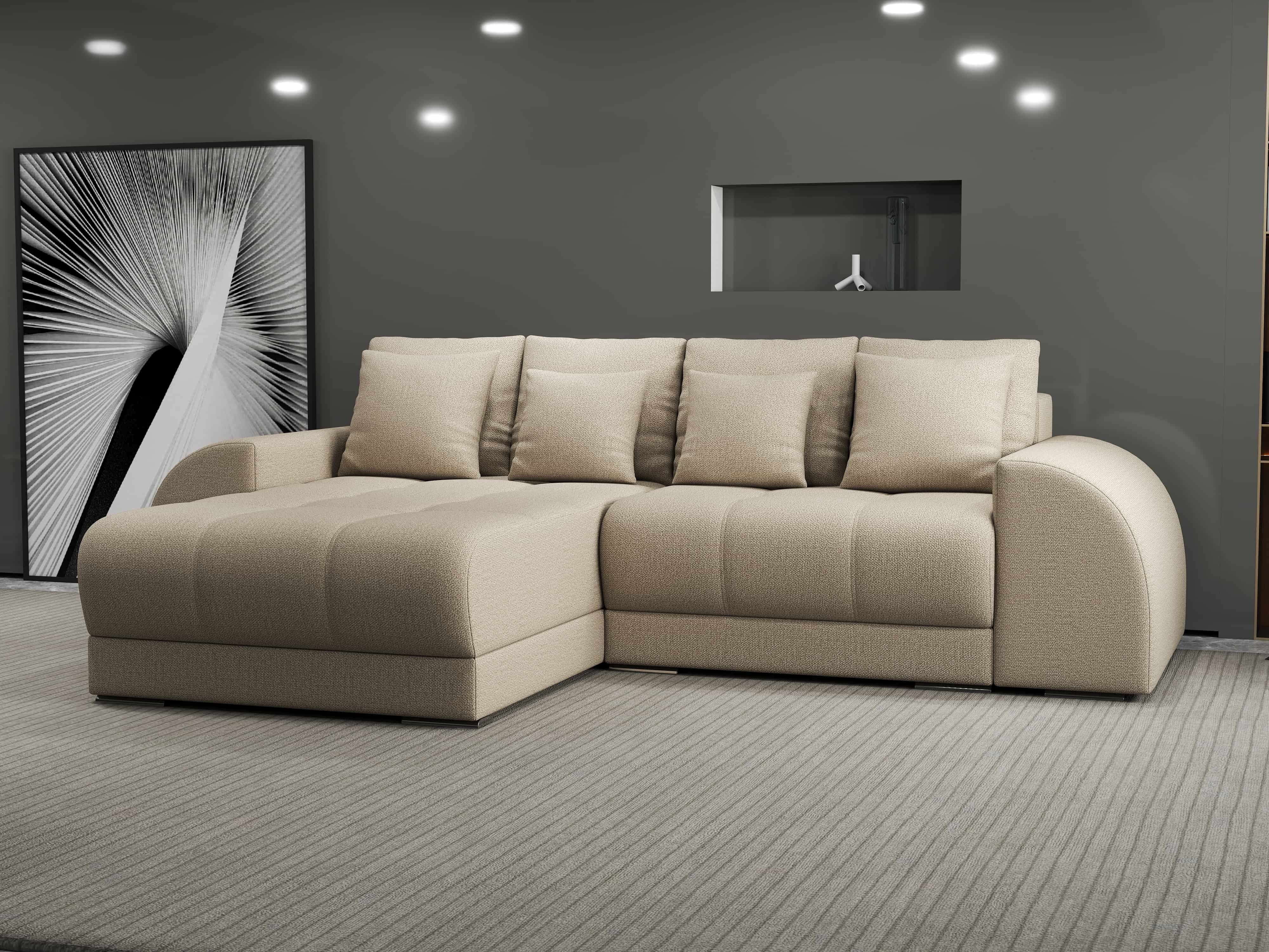 Colțar extensibil dumonde cu ladă de depozitare si sezut confortabil din spuma HR, Verona Enjoy Beige 290x185 cm Fabrica