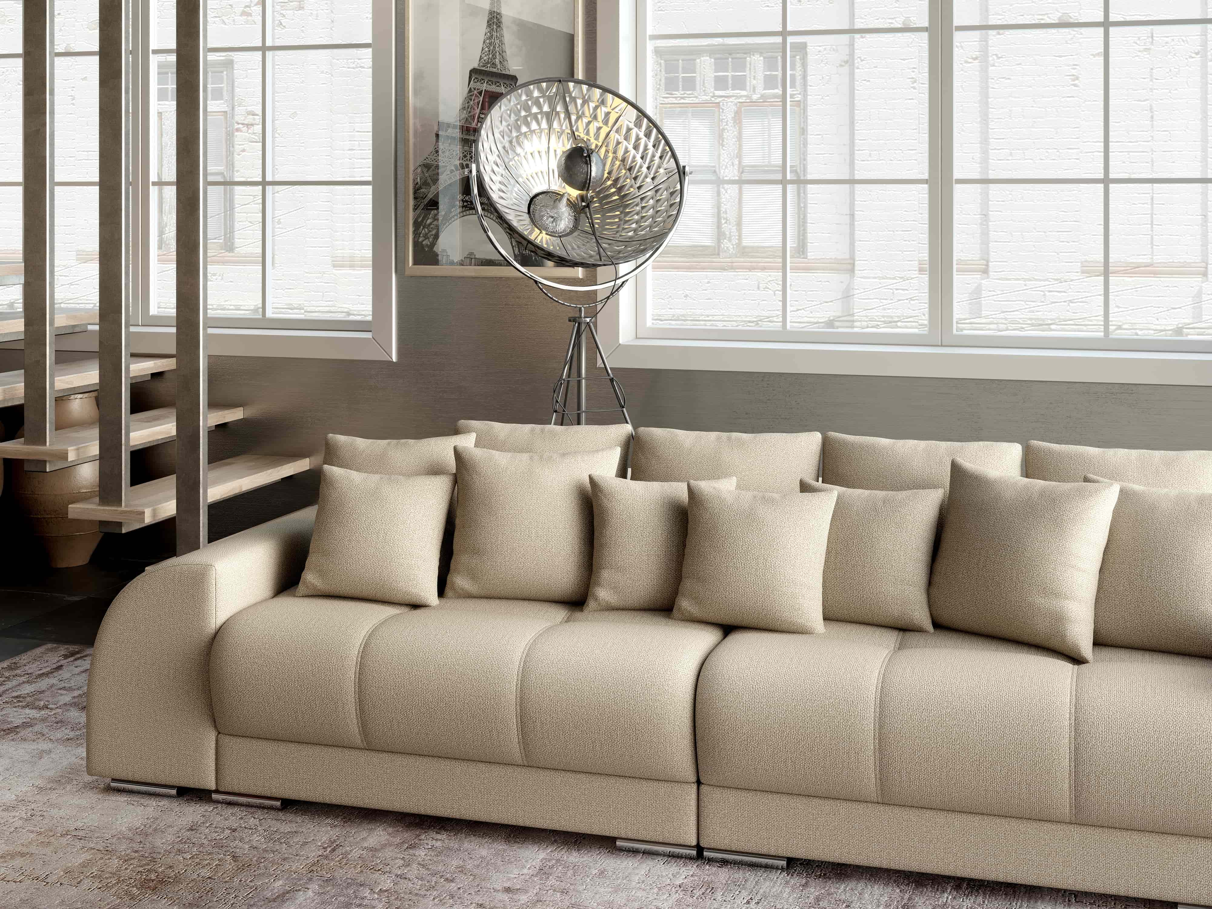 Canapea extensibilă dumonde cu 2 lăzi de depozitare si sezut confortabil din spuma HR, Big Sofa Verona Enjoy Lux 02 Beige 310x100 cm Fabrica