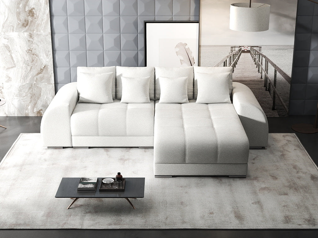 Colțar extensibil dumonde cu ladă de depozitare si sezut confortabil din spuma HR, Verona Euphoria Alb II 290x185 cm Fabrica