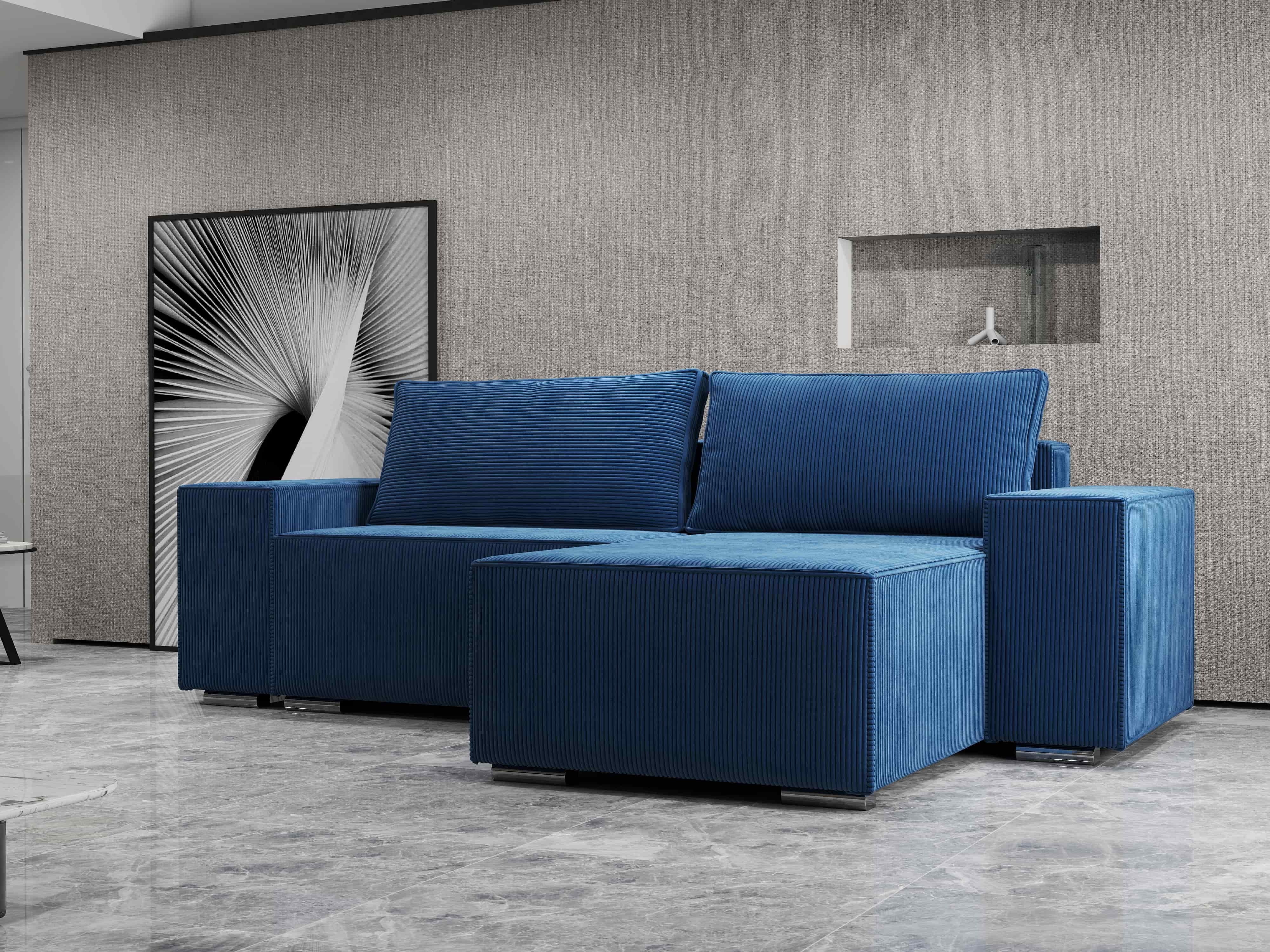 Colțar extensibil dumonde cu ladă de depozitare si sezut confortabil din spuma HR, Dream Zoom Albastru 290x185 cm II Fabrica