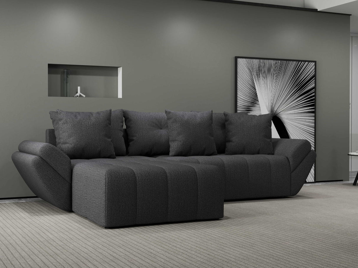 Colțar extensibil dumonde cu ladă de depozitare si sezut confortabil din spuma HR, Berlin Enjoy Gri Grafit 280x185 cm Fabrica
