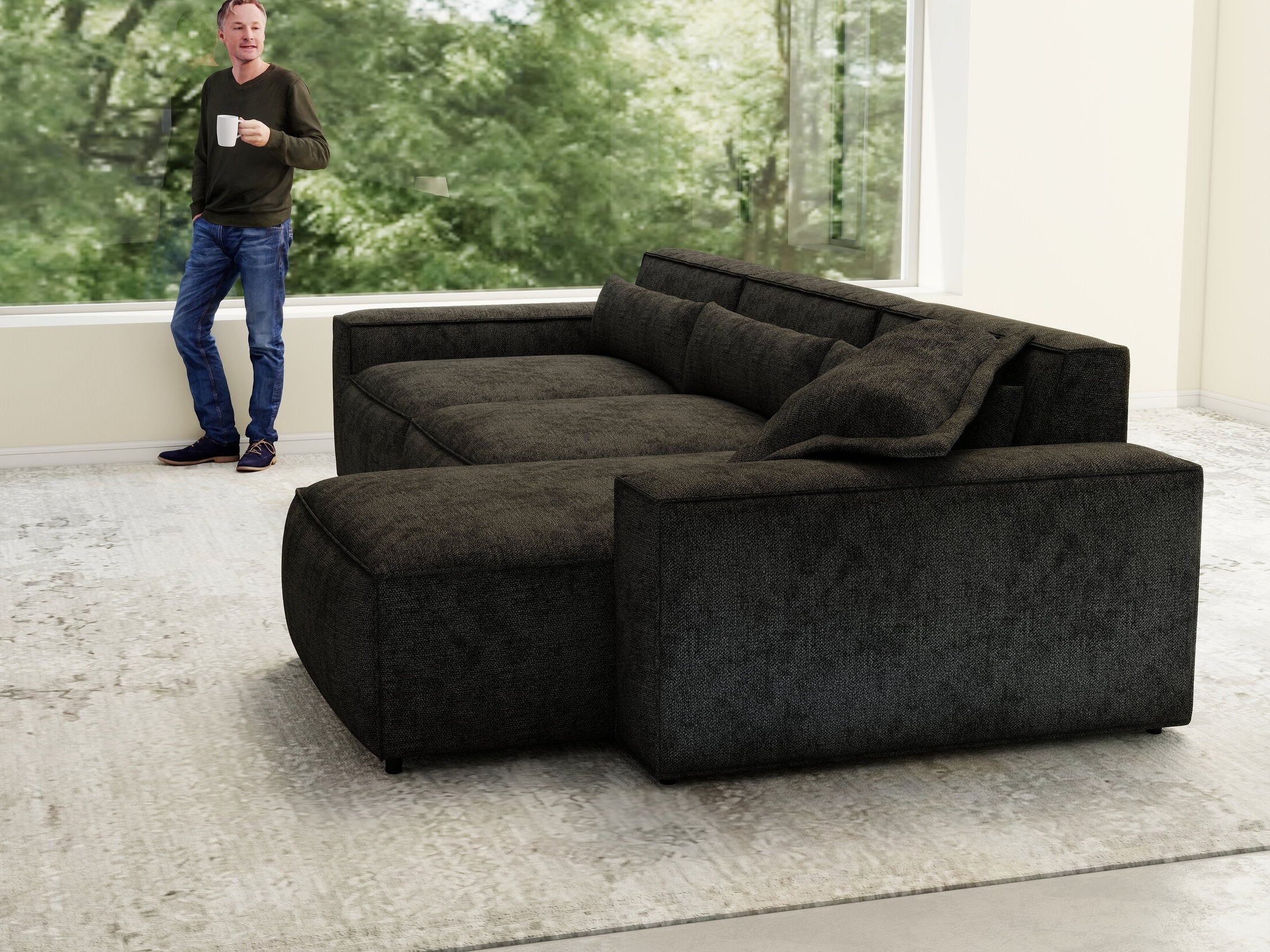 Colțar dumonde cu sezut confortabil din spuma HR, Marvelo XL Enjoy Black 366x175 cm II