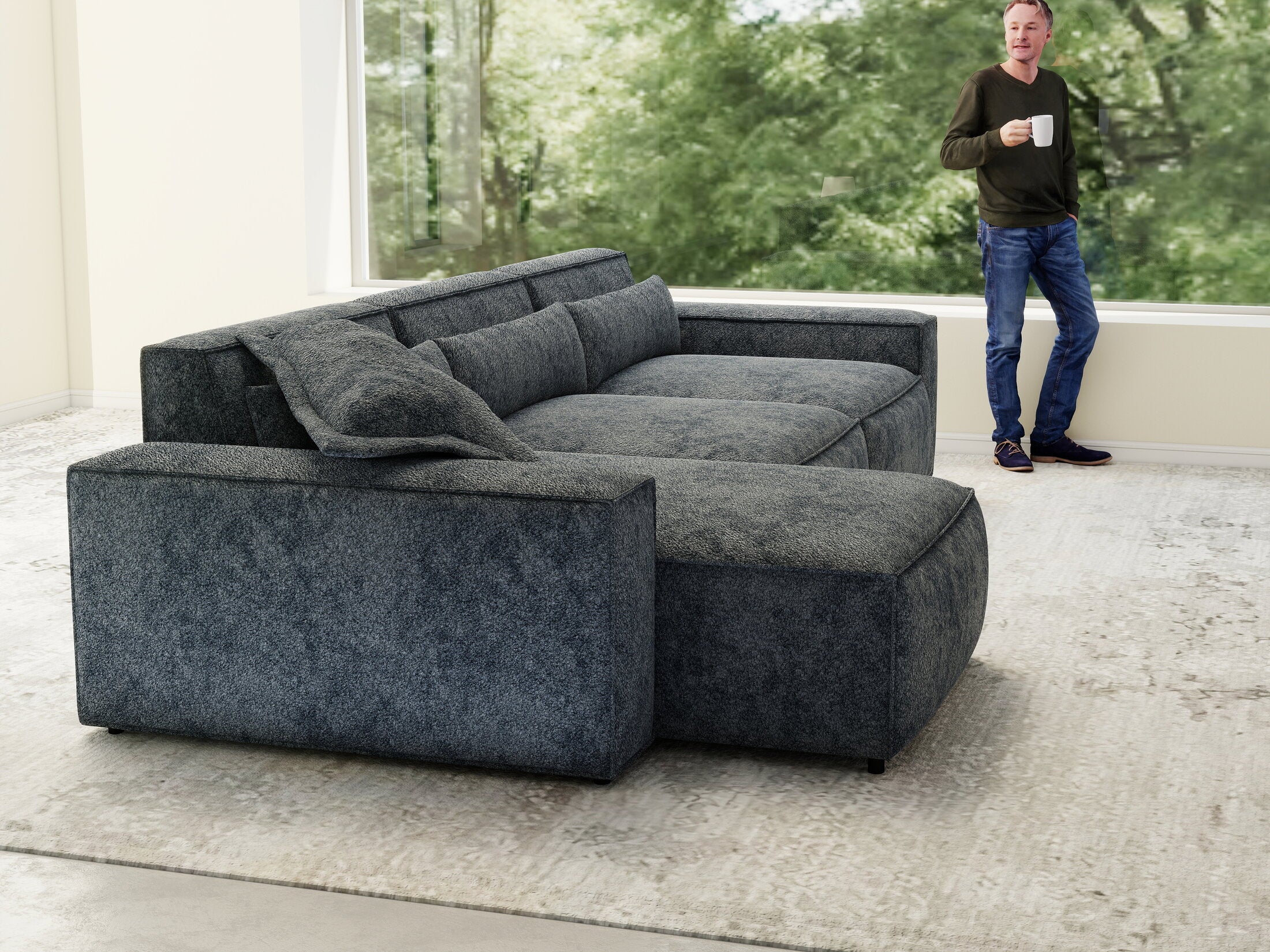 Colțar dumonde cu sezut confortabil din spuma HR, Marvelo XL Euphoria Gri Grafit 366x175 cm