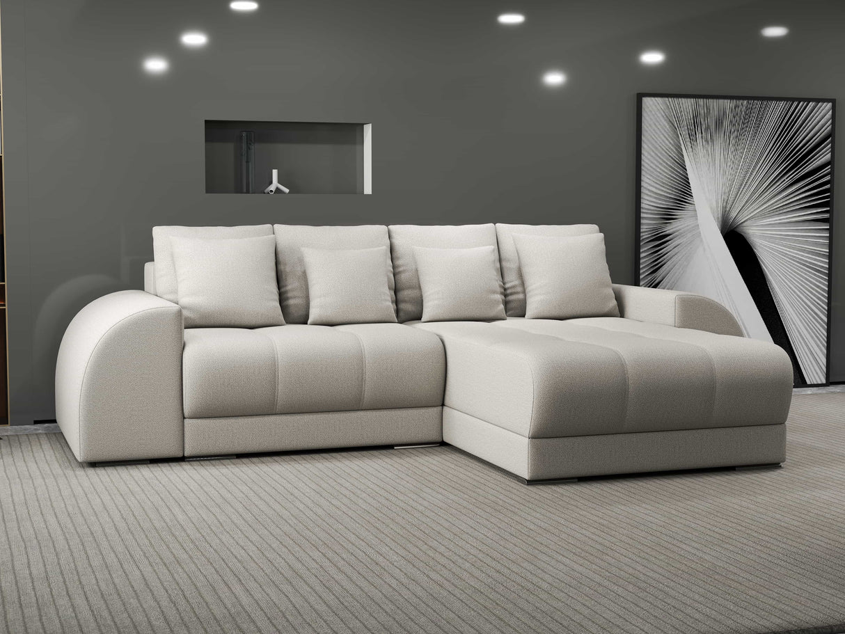 Colțar extensibil dumonde cu ladă de depozitare si sezut confortabil din spuma HR, Verona Enjoy Bej II 290x185 cm Fabrica