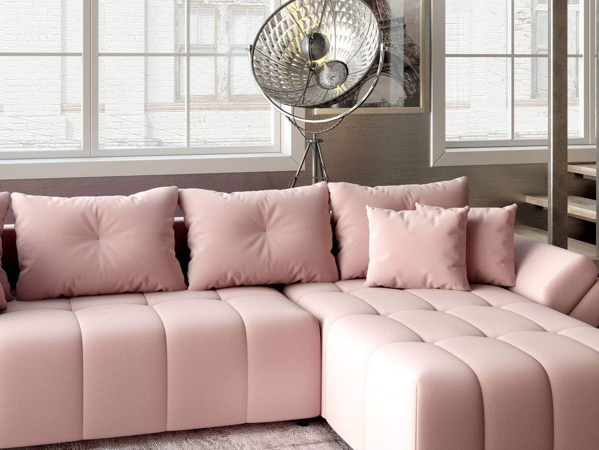 Colțar extensibil dumonde cu ladă de depozitare si sezut confortabil din spuma HR, Berlin XL Royal Roz 350x185 cm II Fabrica