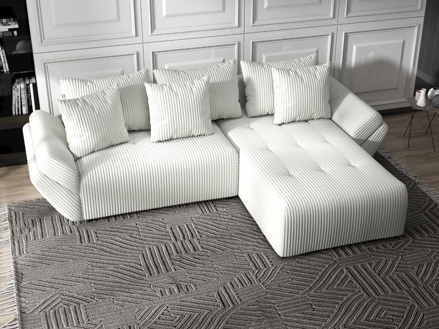 Colțar extensibil dumonde cu ladă de depozitare si sezut confortabil din spuma HR, Berlin Ambience Alb 280x185 cm II Fabrica