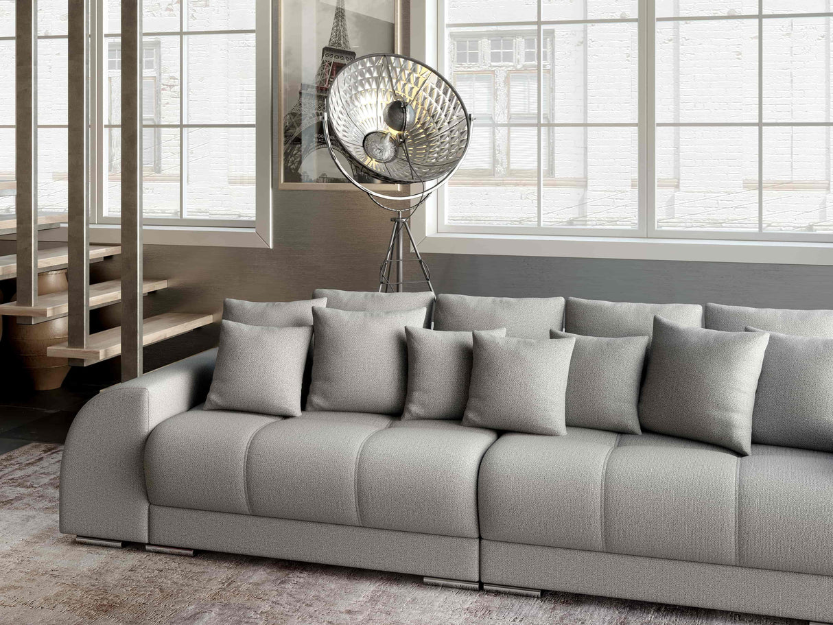 Canapea extensibilă dumonde cu 2 lăzi de depozitare si sezut confortabil din spuma HR, Big Sofa Verona Enjoy Lux Light Grey 310x100 cm Fabrica