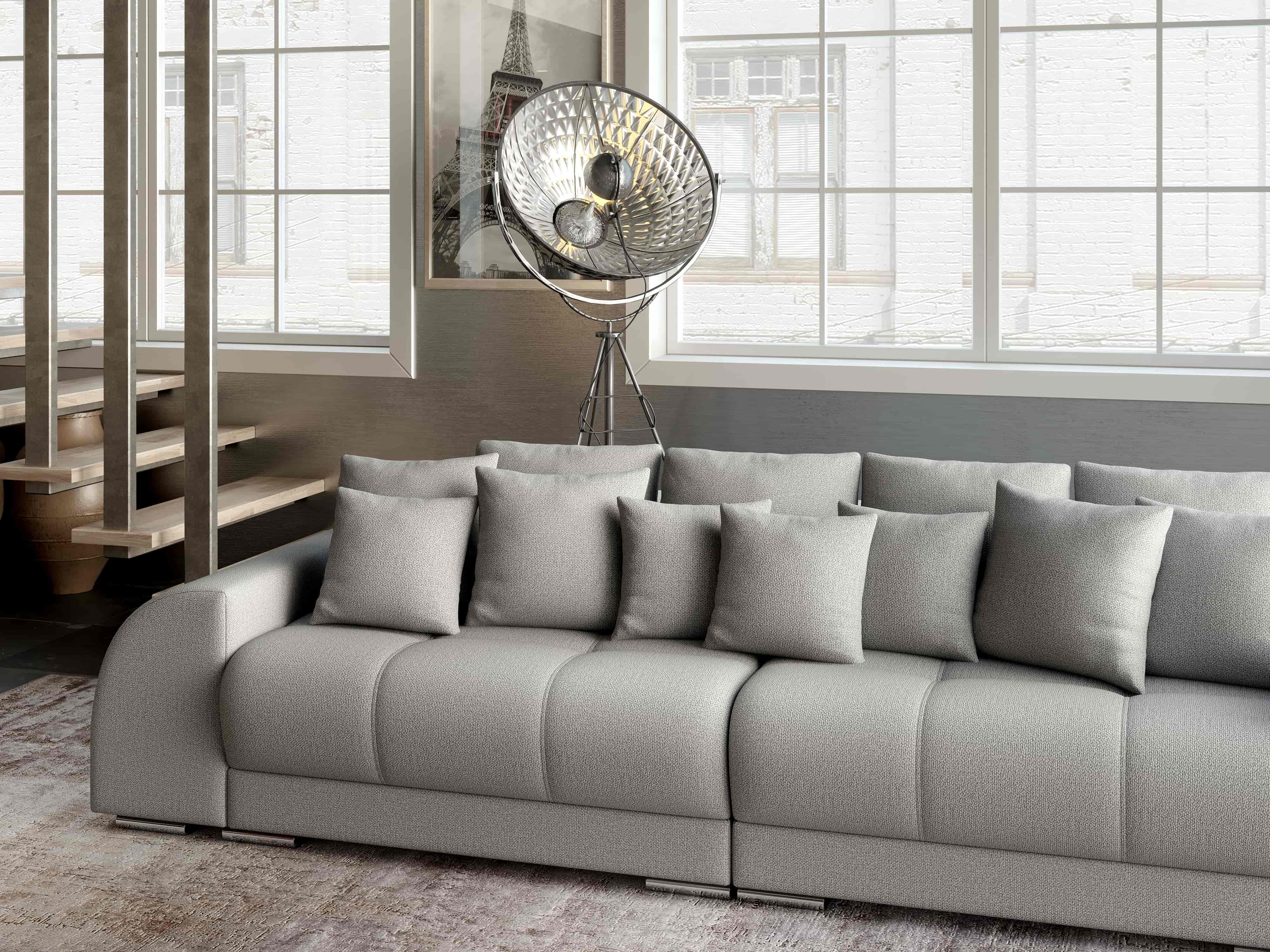 Canapea extensibilă dumonde cu 2 lăzi de depozitare si sezut confortabil din spuma HR, Big Sofa Verona Enjoy Lux Light Grey 310x100 cm Fabrica
