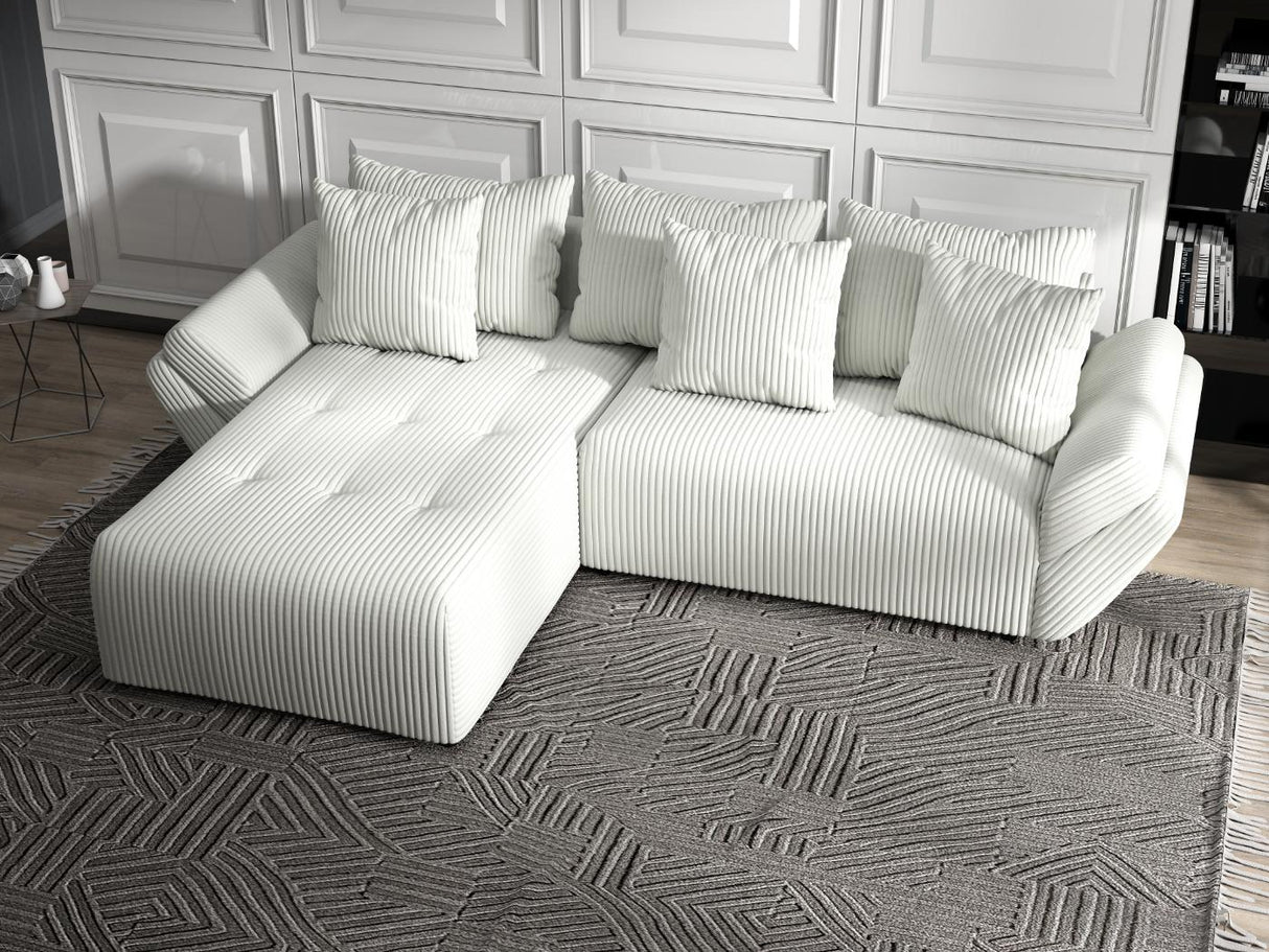 Colțar extensibil dumonde cu ladă de depozitare si sezut confortabil din spuma HR, Berlin Ambience Alb 280x185 cm Fabrica