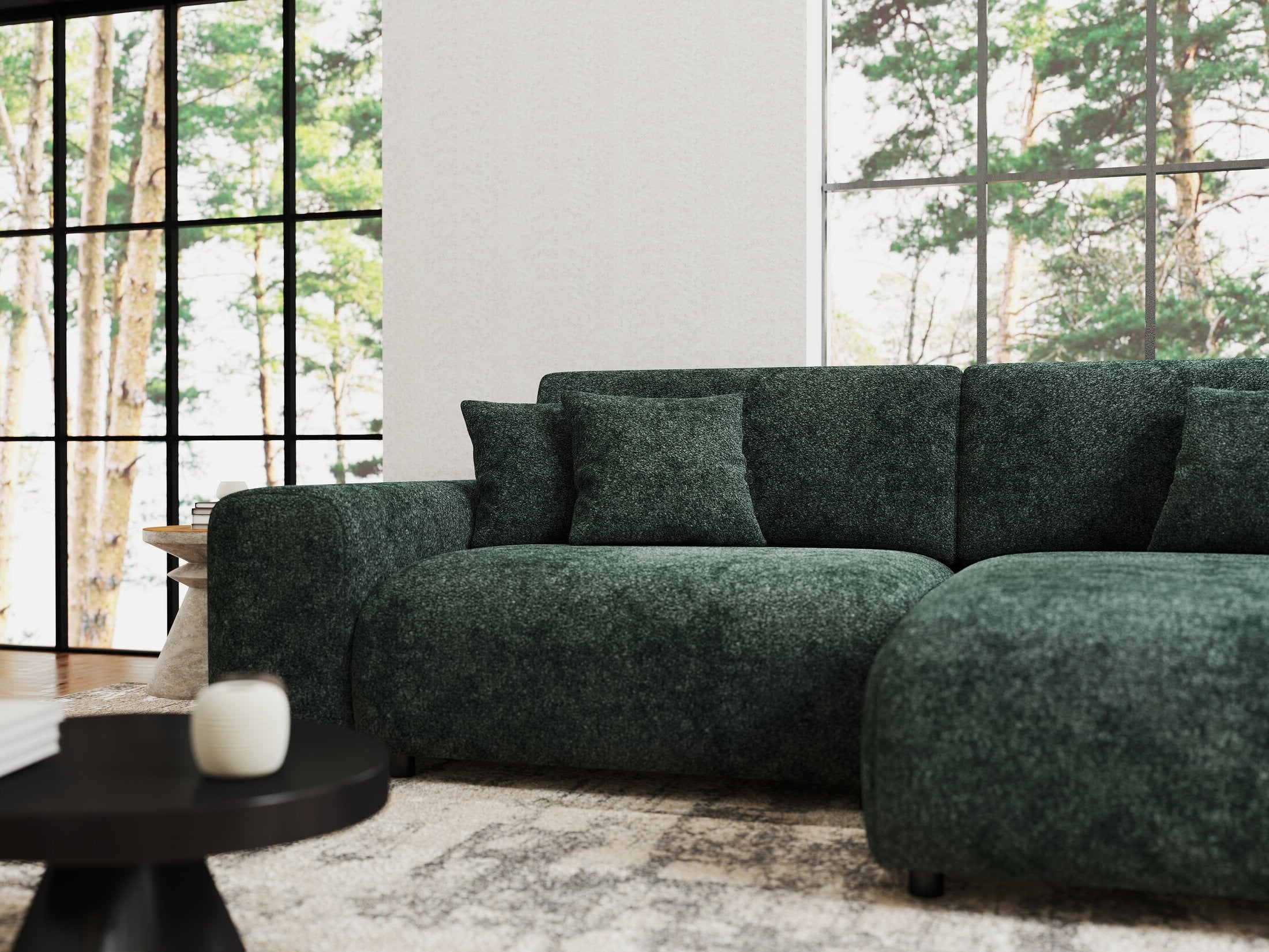 Colțar extensibil dumonde cu ladă de depozitare si sezut confortabil din spuma HR, Sarina Euphoria Verde 255x168 cm II