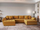 Colțar extensibil dumonde cu ladă de depozitare si sezut confortabil din spuma HR, Loana Royal Mustar U 355x185 cm Fabrica