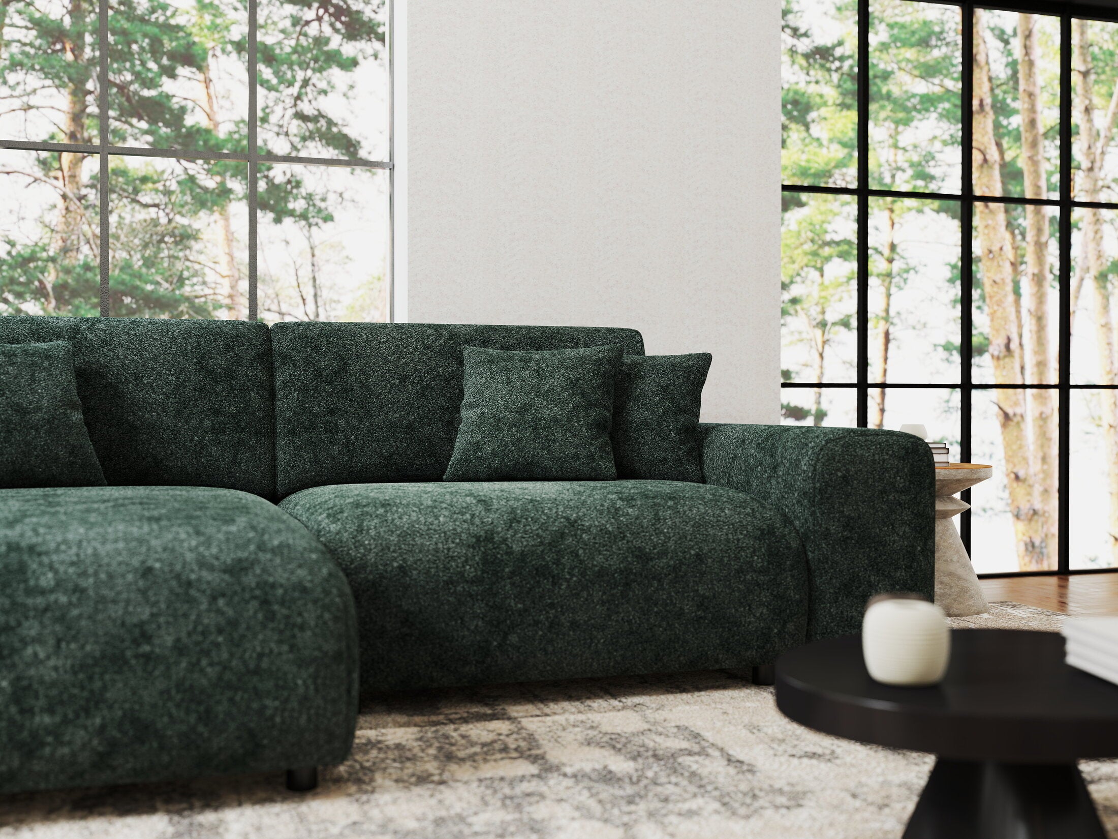 Colțar extensibil dumonde cu ladă de depozitare si sezut confortabil din spuma HR, Sarina Euphoria Verde 255x168 cm