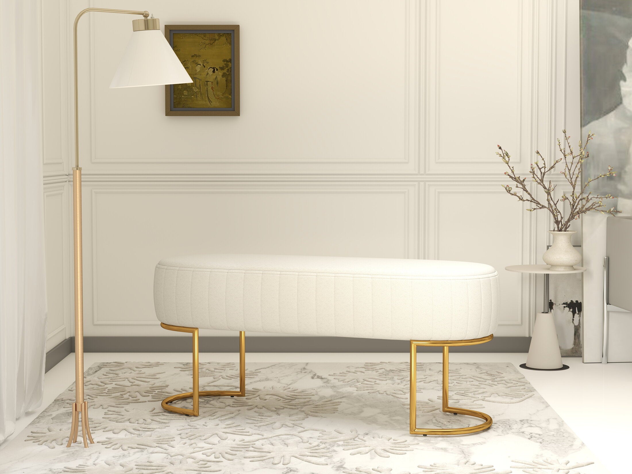 Fotoliu dumonde tapitat Bej modern Aurelio 100x43cm