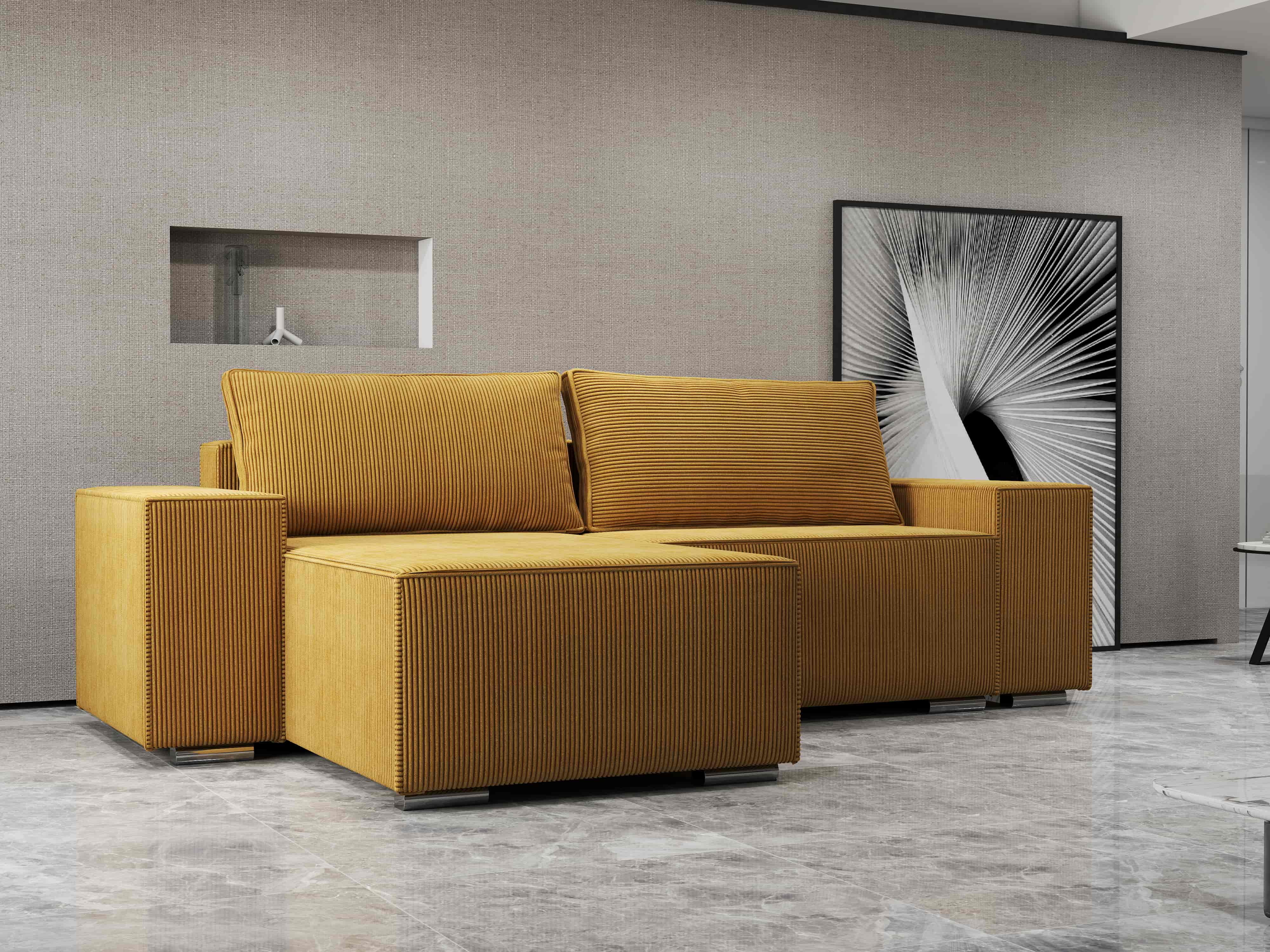 Colțar extensibil dumonde cu ladă de depozitare si sezut confortabil din spuma HR, Dream Zoom Mustar 290x185 cm Fabrica