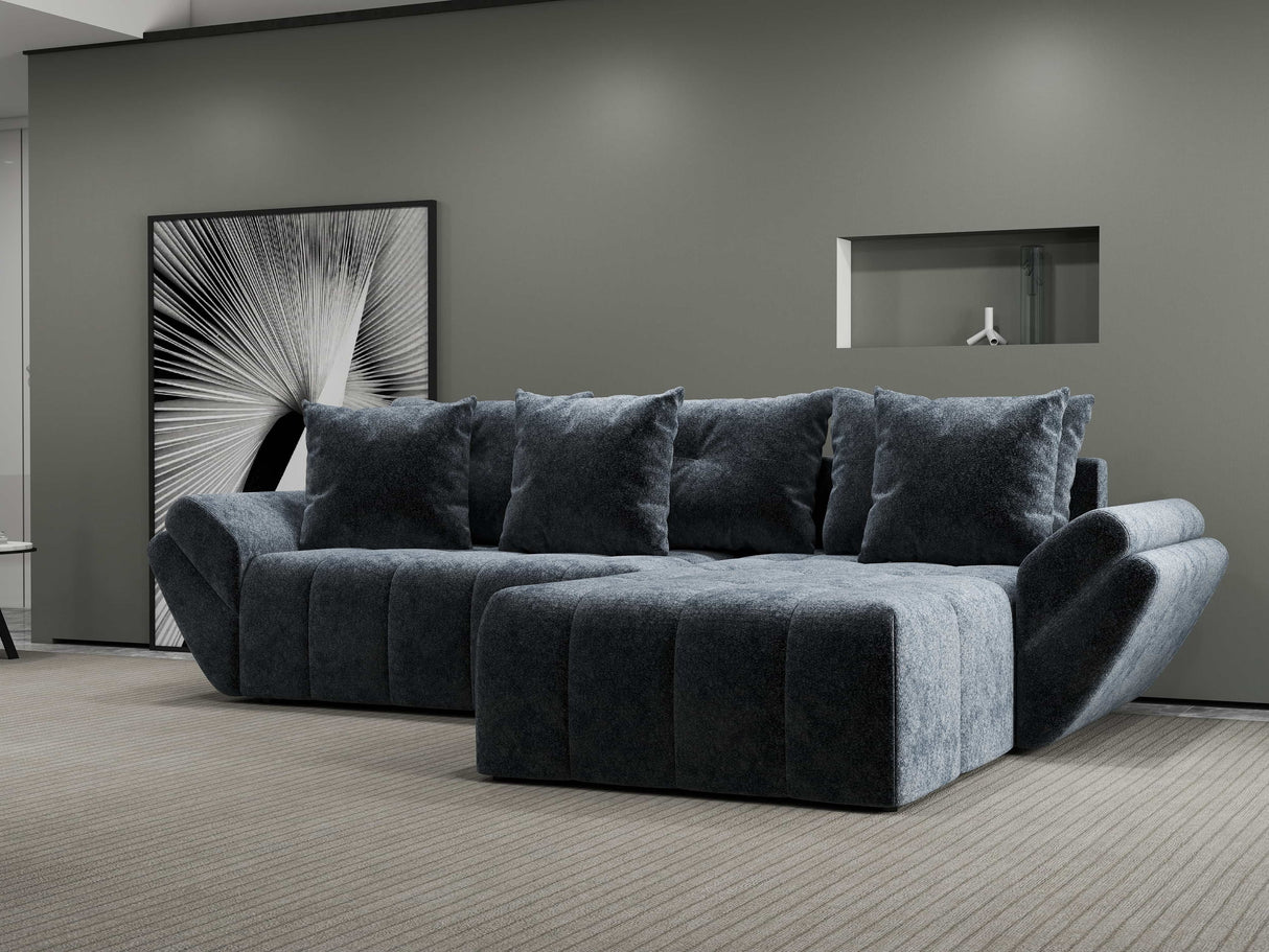 Colțar extensibil dumonde cu ladă de depozitare si sezut confortabil din spuma HR, Berlin Euphoria Gri Grafit 280x185 cm II Fabrica