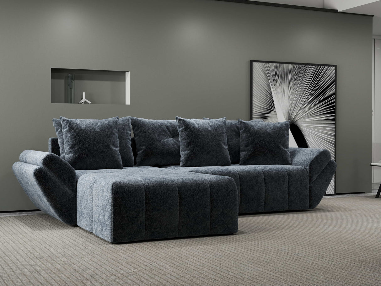 Colțar extensibil dumonde cu ladă de depozitare si sezut confortabil din spuma HR, Berlin Euphoria Gri Grafit 280x185 cm Fabrica