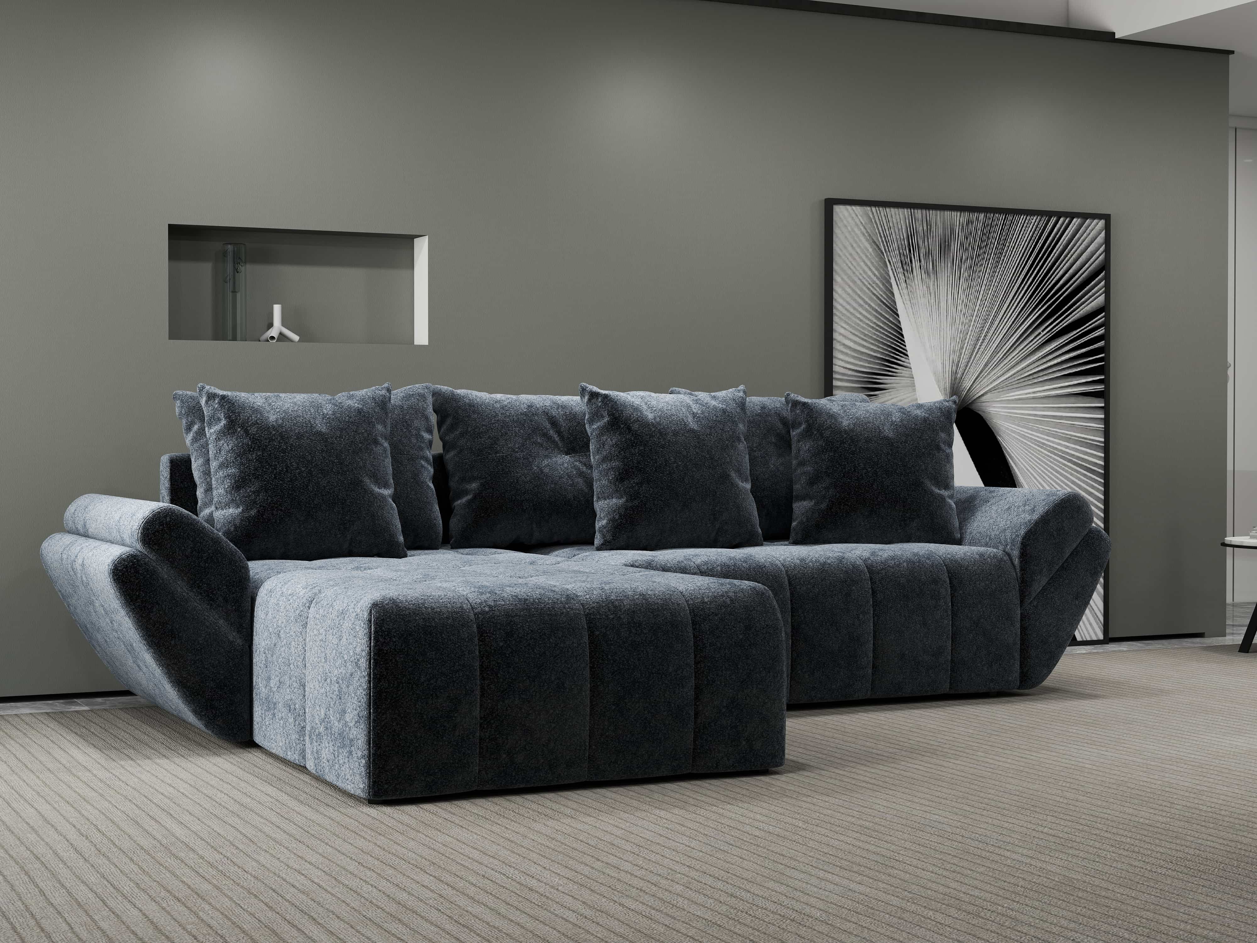 Colțar extensibil dumonde cu ladă de depozitare si sezut confortabil din spuma HR, Berlin Euphoria Gri Grafit 280x185 cm Fabrica