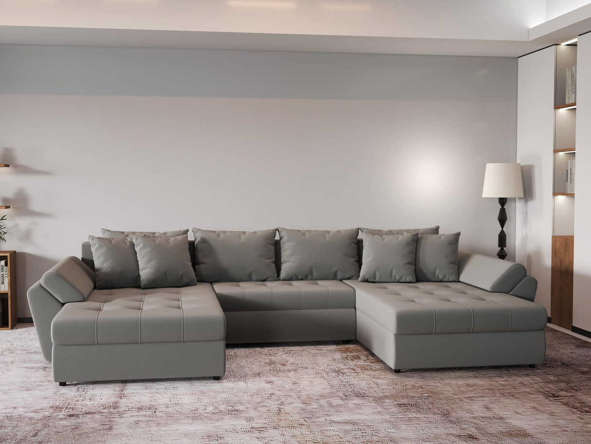 Colțar extensibil dumonde cu ladă de depozitare si sezut confortabil din spuma HR, Loana Royal Gri U 355x185 cm Fabrica