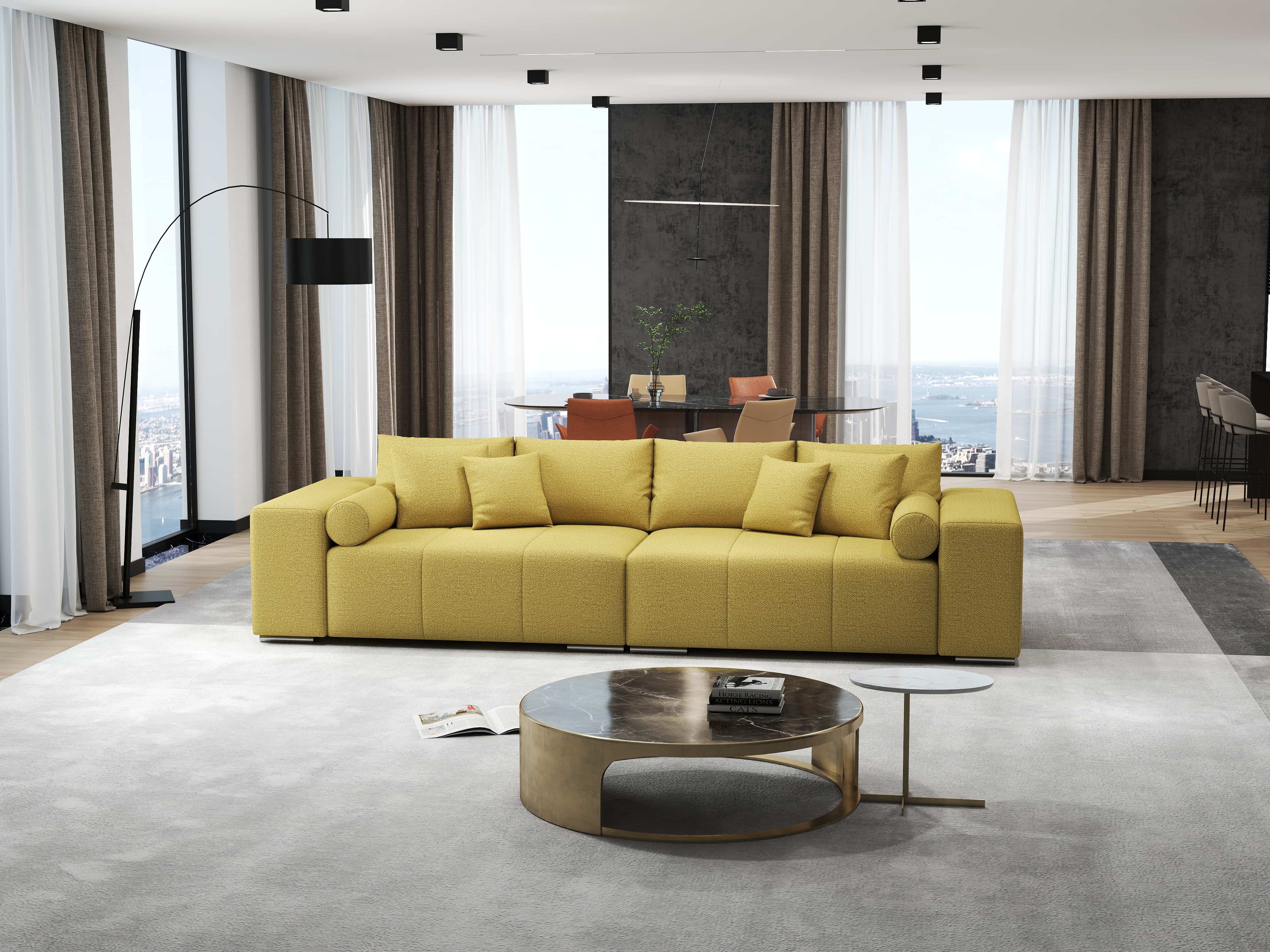 Canapea extensibilă dumonde cu ladă de depozitare si sezut confortabil din spuma HR, Marbela Enjoy Melon XXL 295x100 cm fabrica