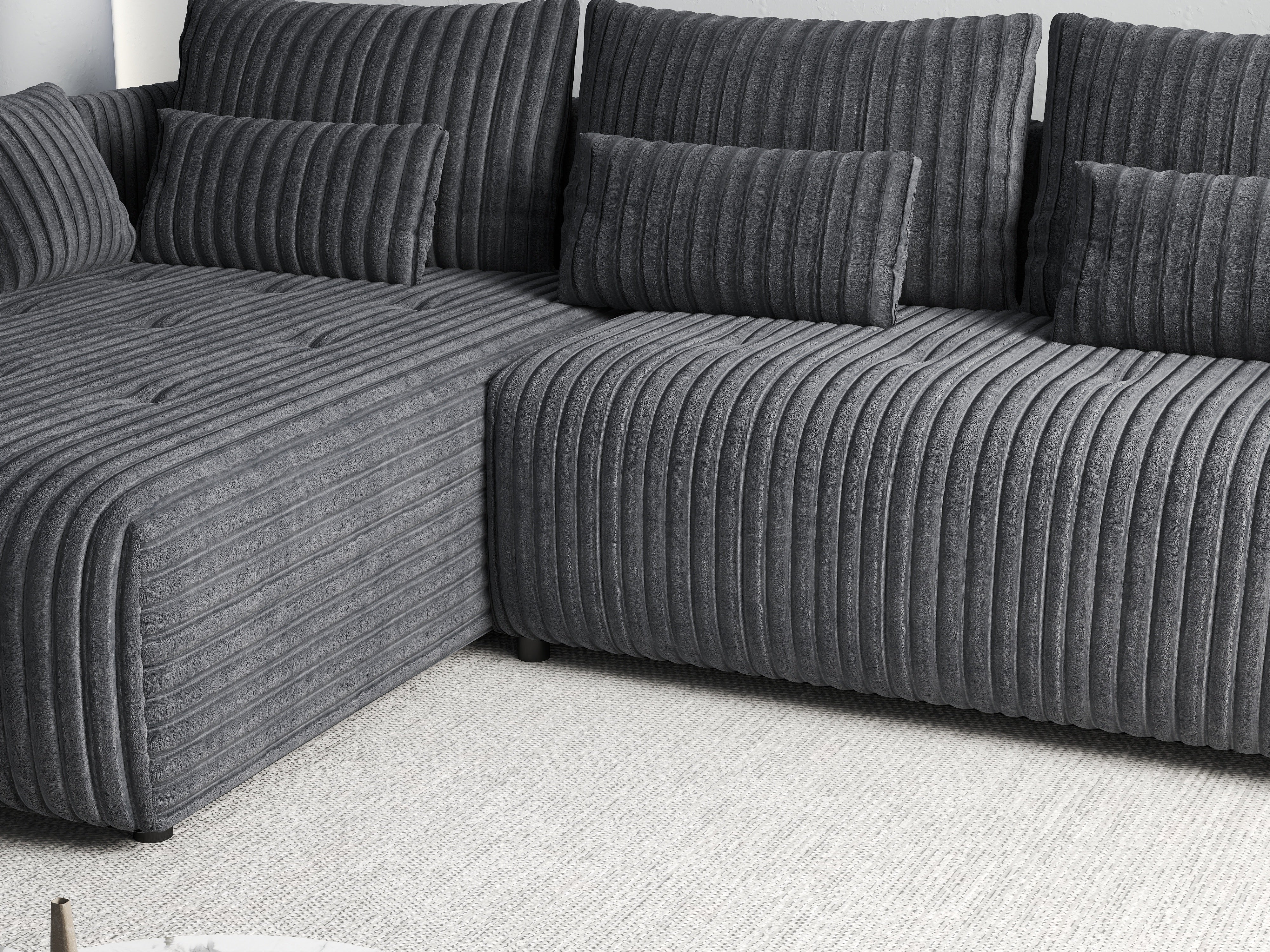 Colțar extensibil dumonde cu ladă de depozitare si sezut confortabil din spuma HR, Malta Ambience Grey 235x185 cm Fabrica