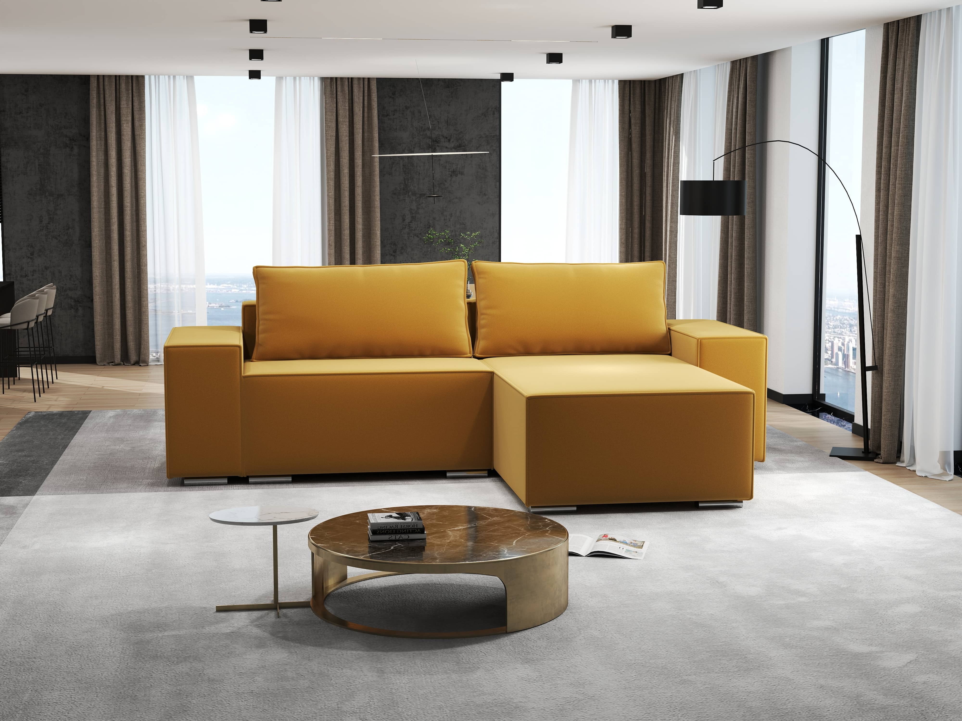 Colțar extensibil dumonde cu ladă de depozitare si sezut confortabil din spuma HR, Dream Royal Mustar 290x185 cm II Fabrica