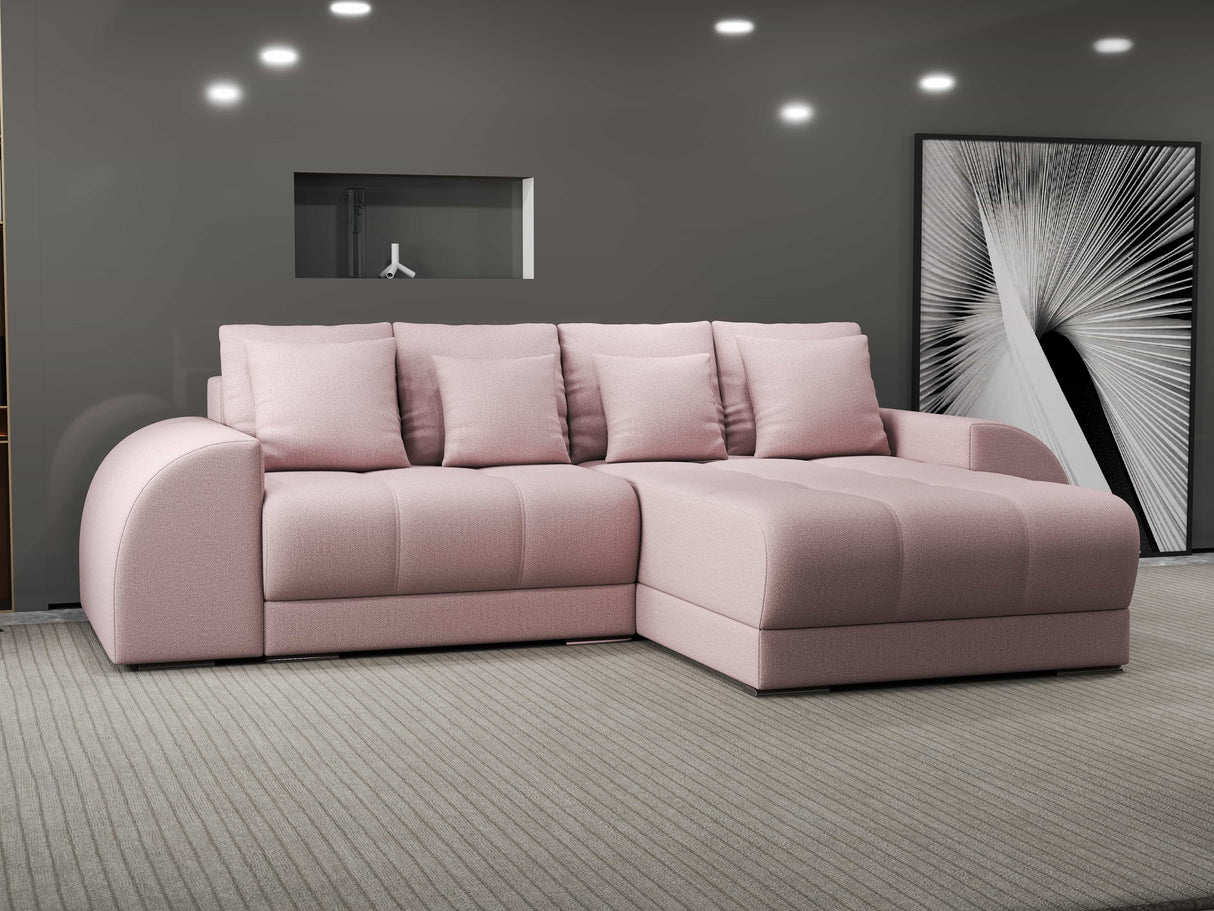 Colțar extensibil dumonde cu ladă de depozitare si sezut confortabil din spuma HR, Verona Enjoy Roz II 290x185 cm Fabrica