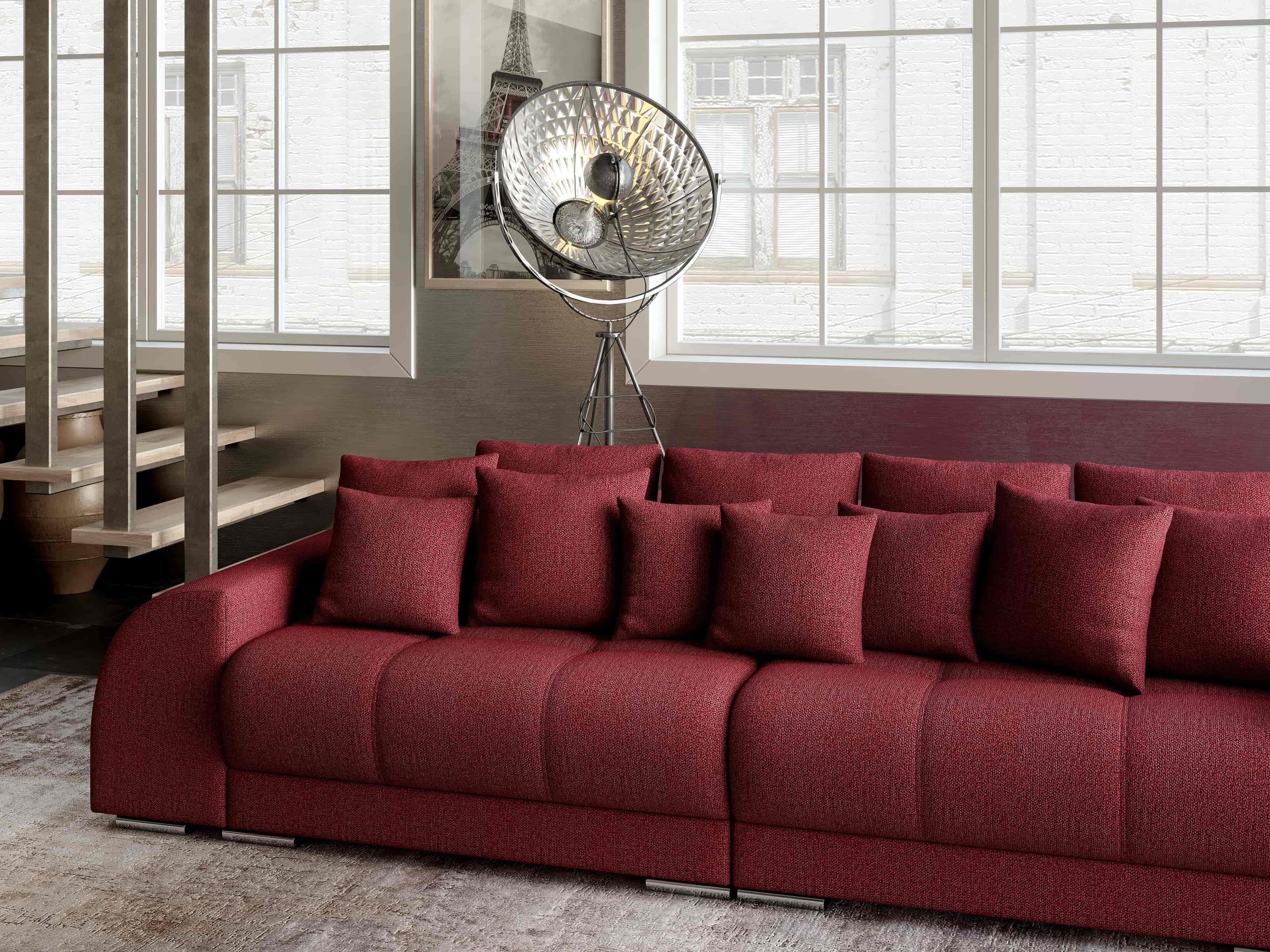 Canapea extensibilă dumonde cu 2 lăzi de depozitare si sezut confortabil din spuma HR, Big Sofa Verona Enjoy Lux Red 310x100 cm Fabrica