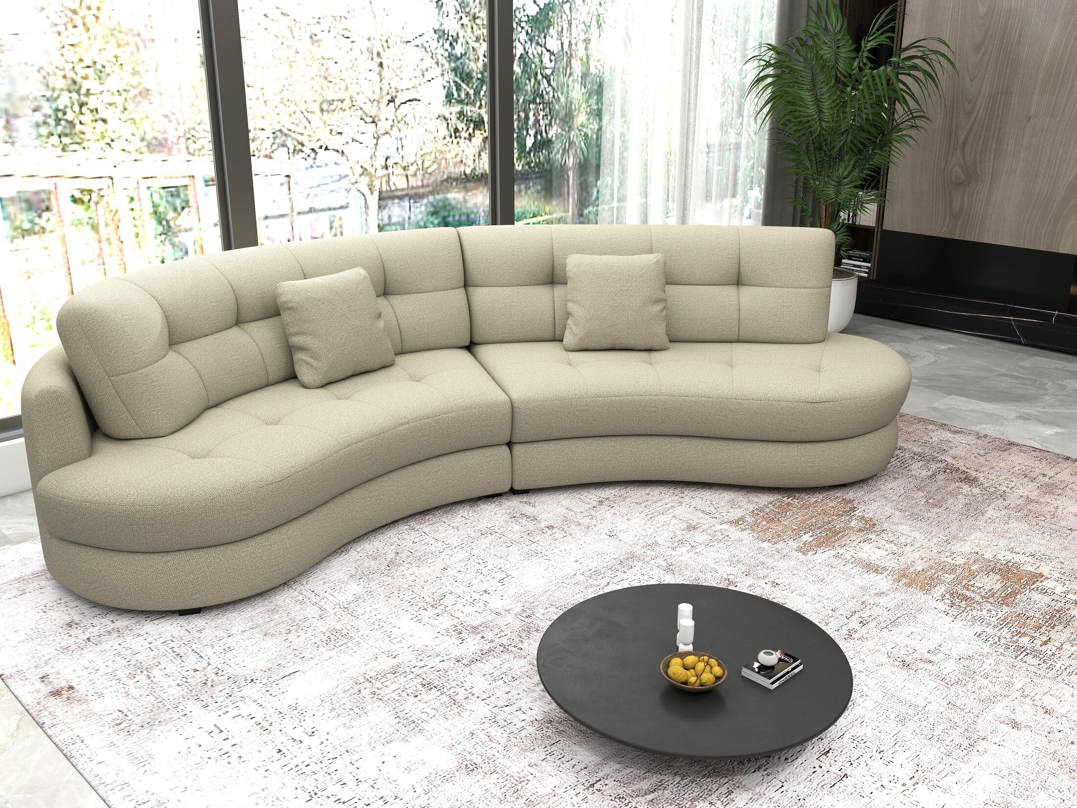 Canapea semirotunda dumonde cu șezut confortabil din spumă HR, Roma  Enjoy Bej 300x160 cm