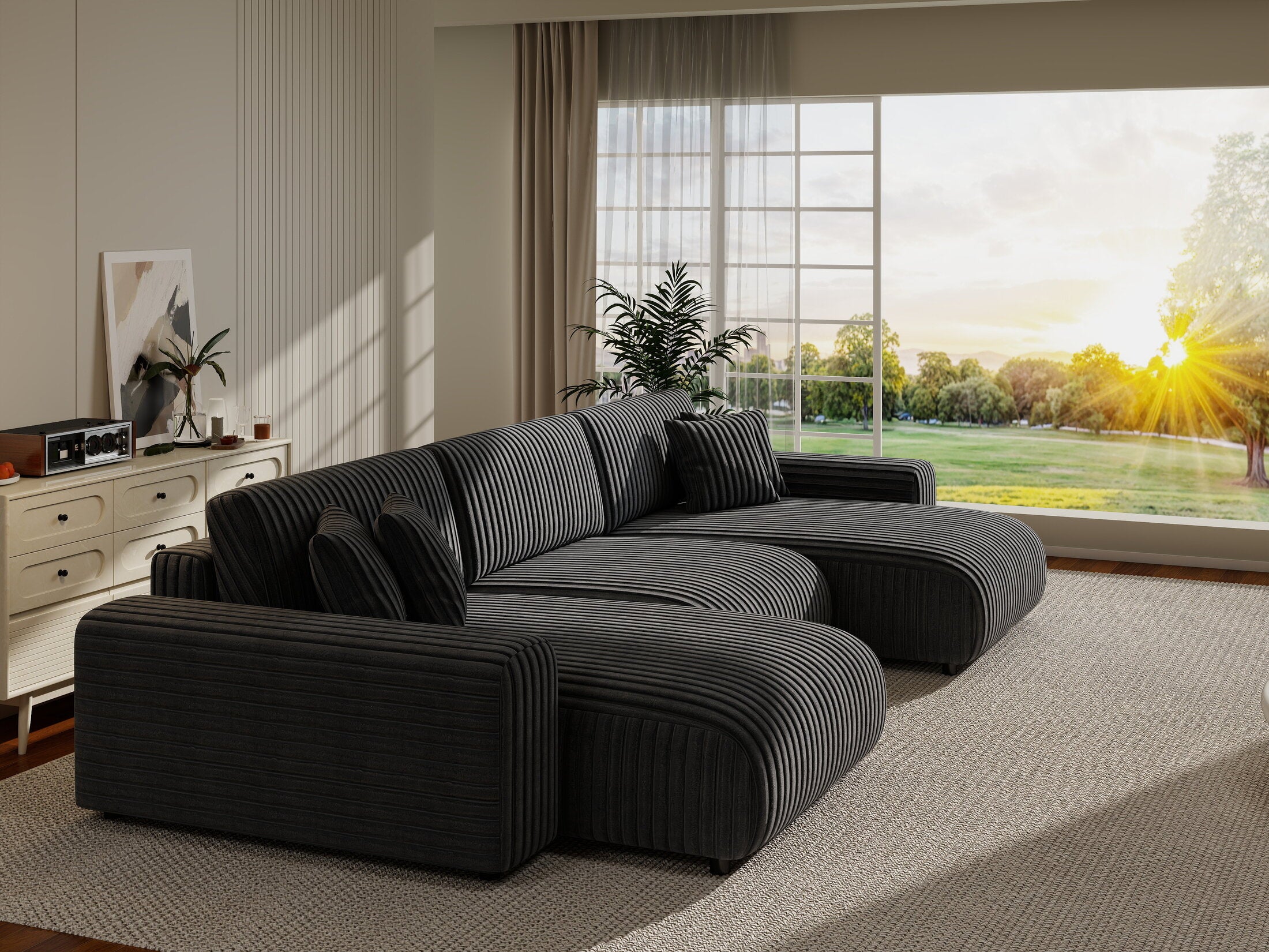 Colțar extensibil dumonde cu ladă de depozitare si sezut confortabil din spuma HR, Sarina U Ambience Gri 350x168 cm