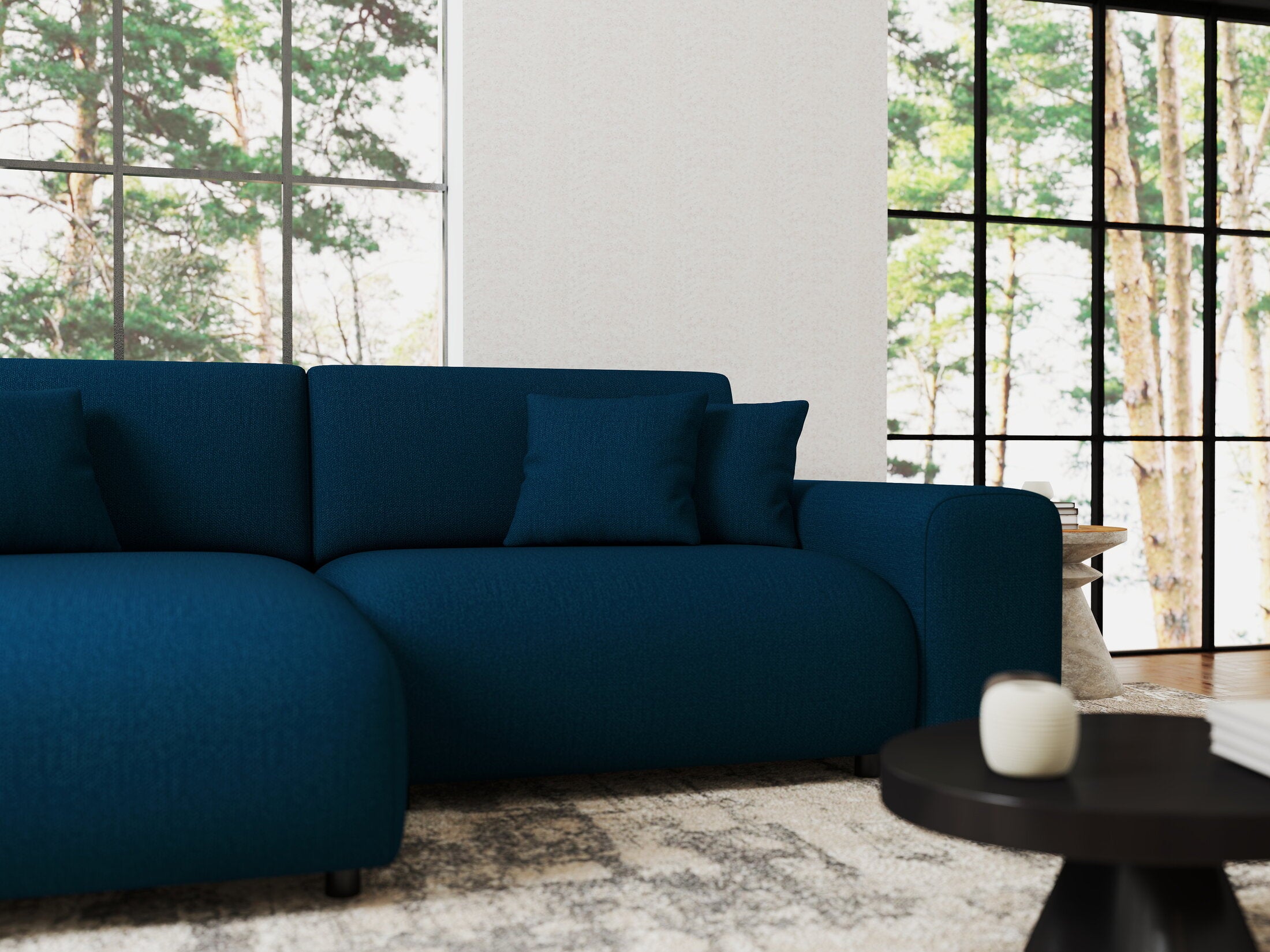 Colțar extensibil dumonde cu ladă de depozitare si sezut confortabil din spuma HR, Sarina Enjoy Verde Petrol 255x168 cm