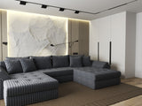 Colțar extensibil dumonde cu ladă de depozitare si sezut confortabil din spuma HR, Loana U Gri Ambience 355x185 cm Fabrica