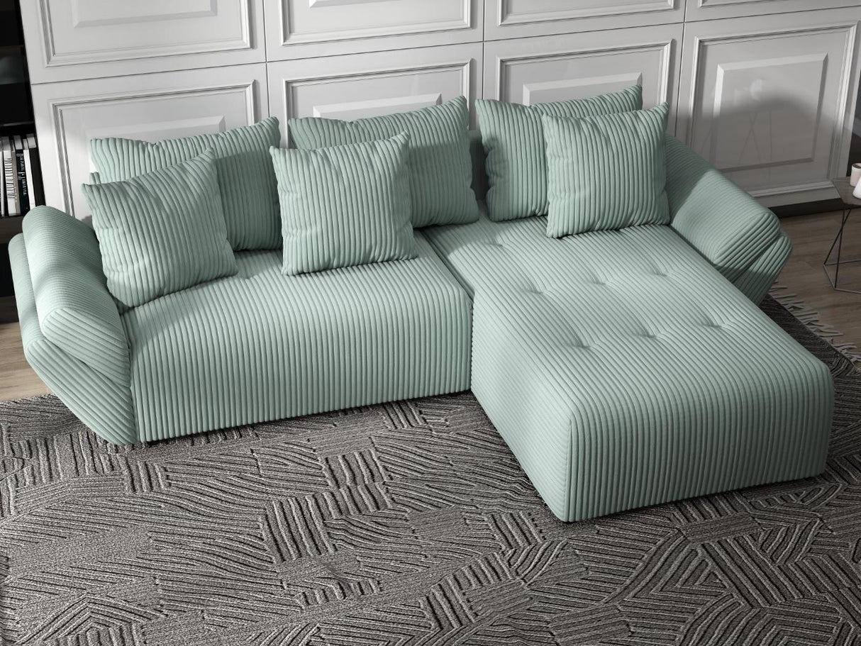 Colțar extensibil dumonde cu ladă de depozitare si sezut confortabil din spuma HR, Berlin Ambience Verde Mint 280x185 cm II Fabrica