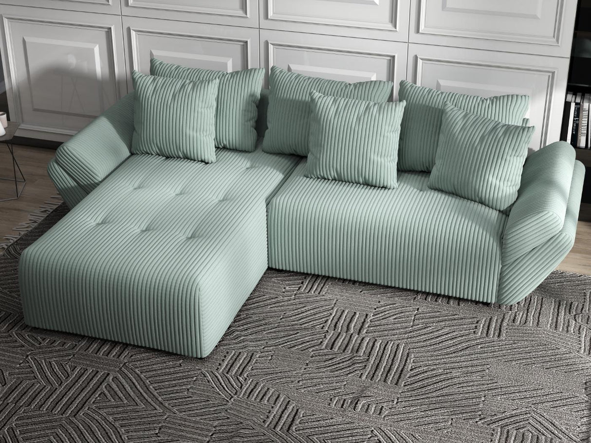 Colțar extensibil dumonde cu ladă de depozitare si sezut confortabil din spuma HR, Berlin Ambience Verde Mint 280x185 cm Fabrica