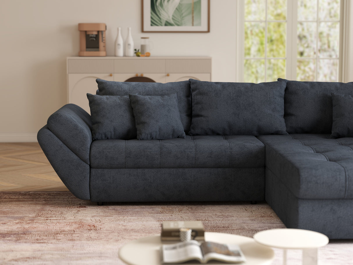 Colțar extensibil dumonde cu ladă de depozitare si sezut confortabil din spuma HR, Loana Antracit II 270x185 cm Fabrica