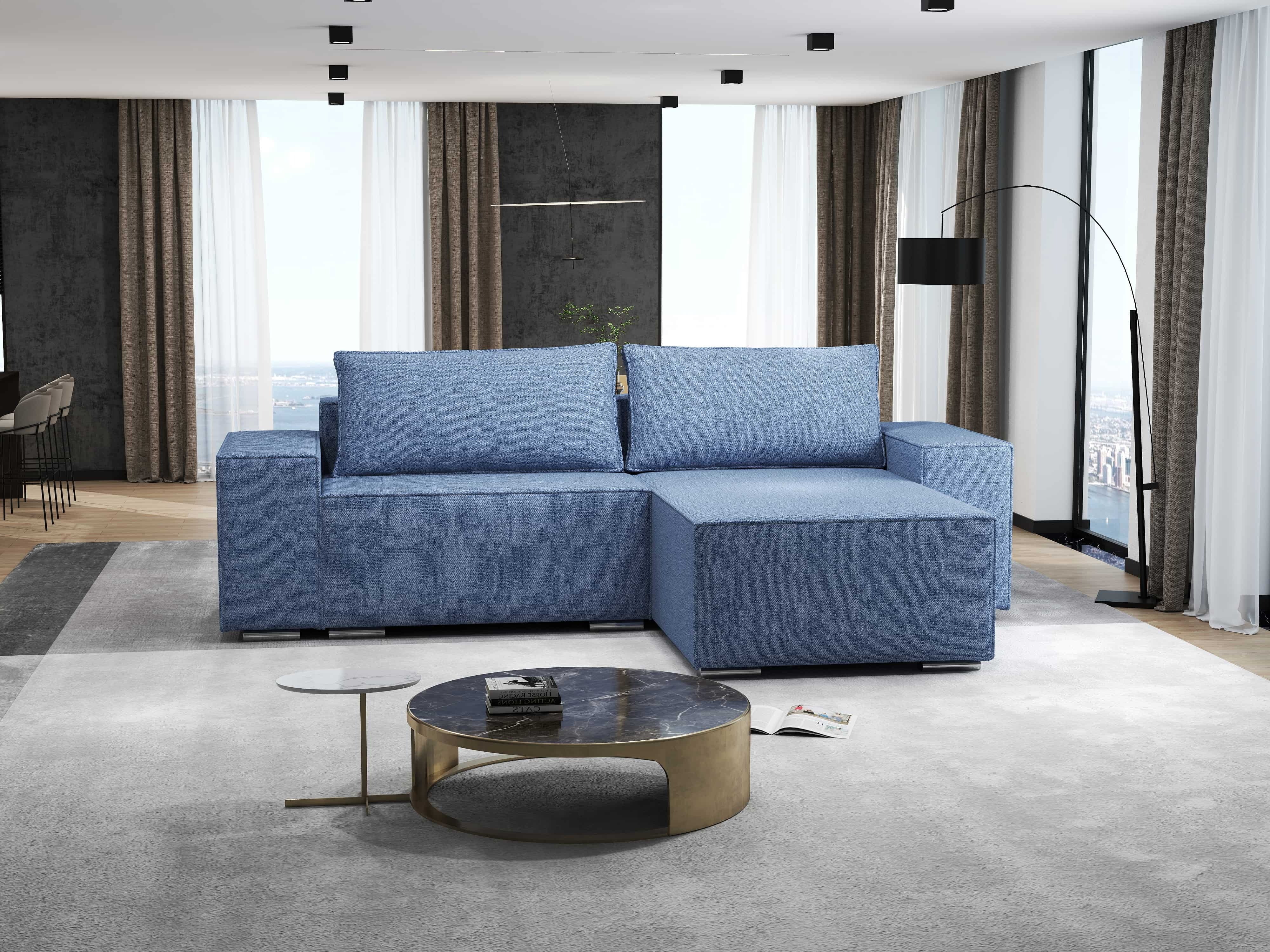 Colțar extensibil dumonde cu ladă de depozitare si sezut confortabil din spuma HR, Dream Enjoy Albastru 290x185 cm II Fabrica