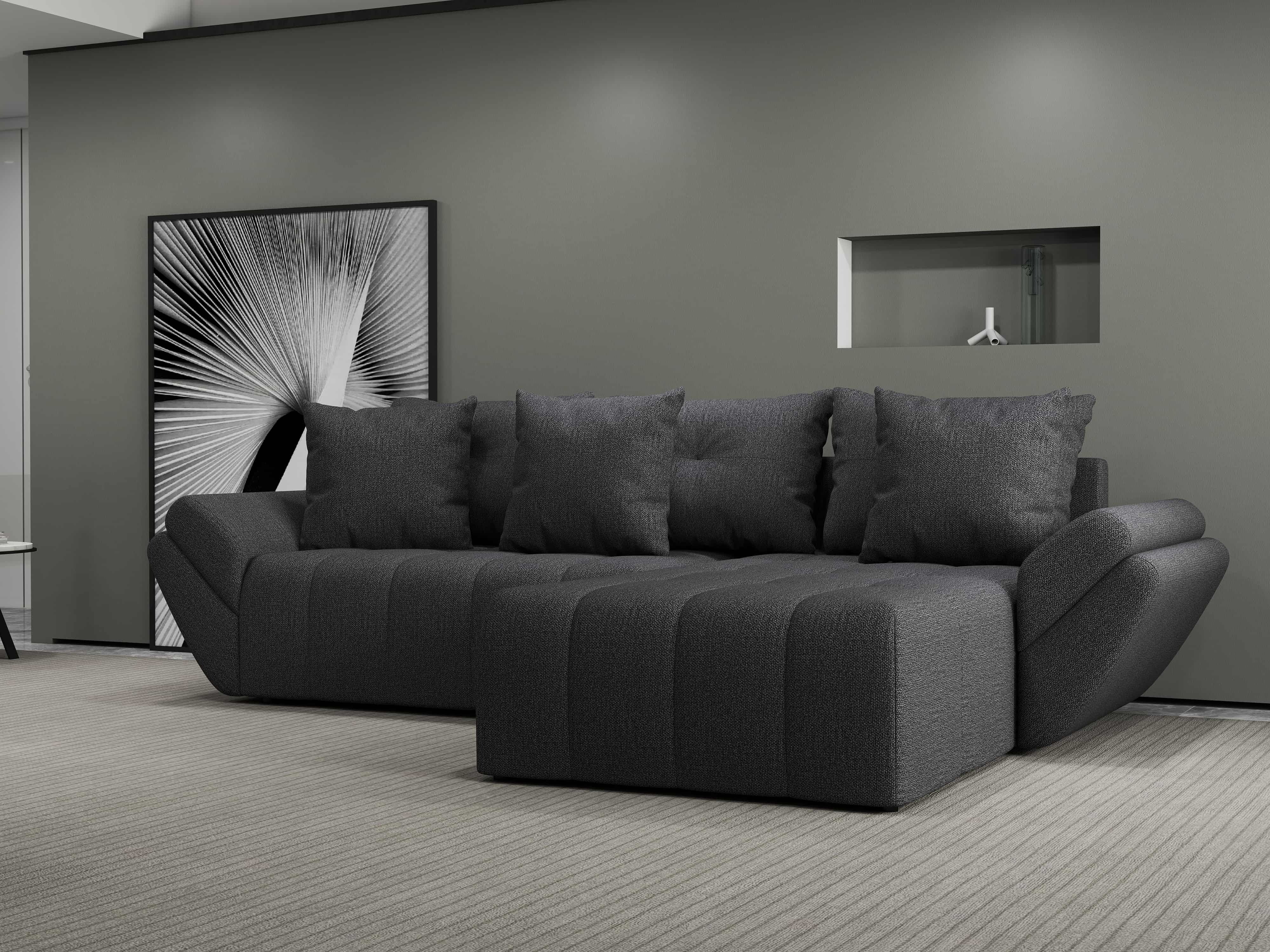 Colțar extensibil dumonde cu ladă de depozitare si sezut confortabil din spuma HR, Berlin Enjoy Gri Grafit 280x185 cm II Fabrica