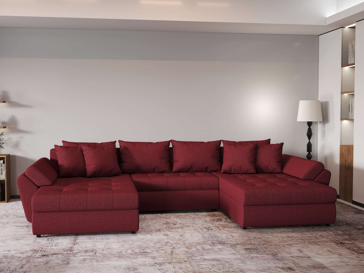 Colțar extensibil dumonde cu ladă de depozitare si sezut confortabil din spuma HR, Loana Enjoy Red U 355x185 cm Fabrica