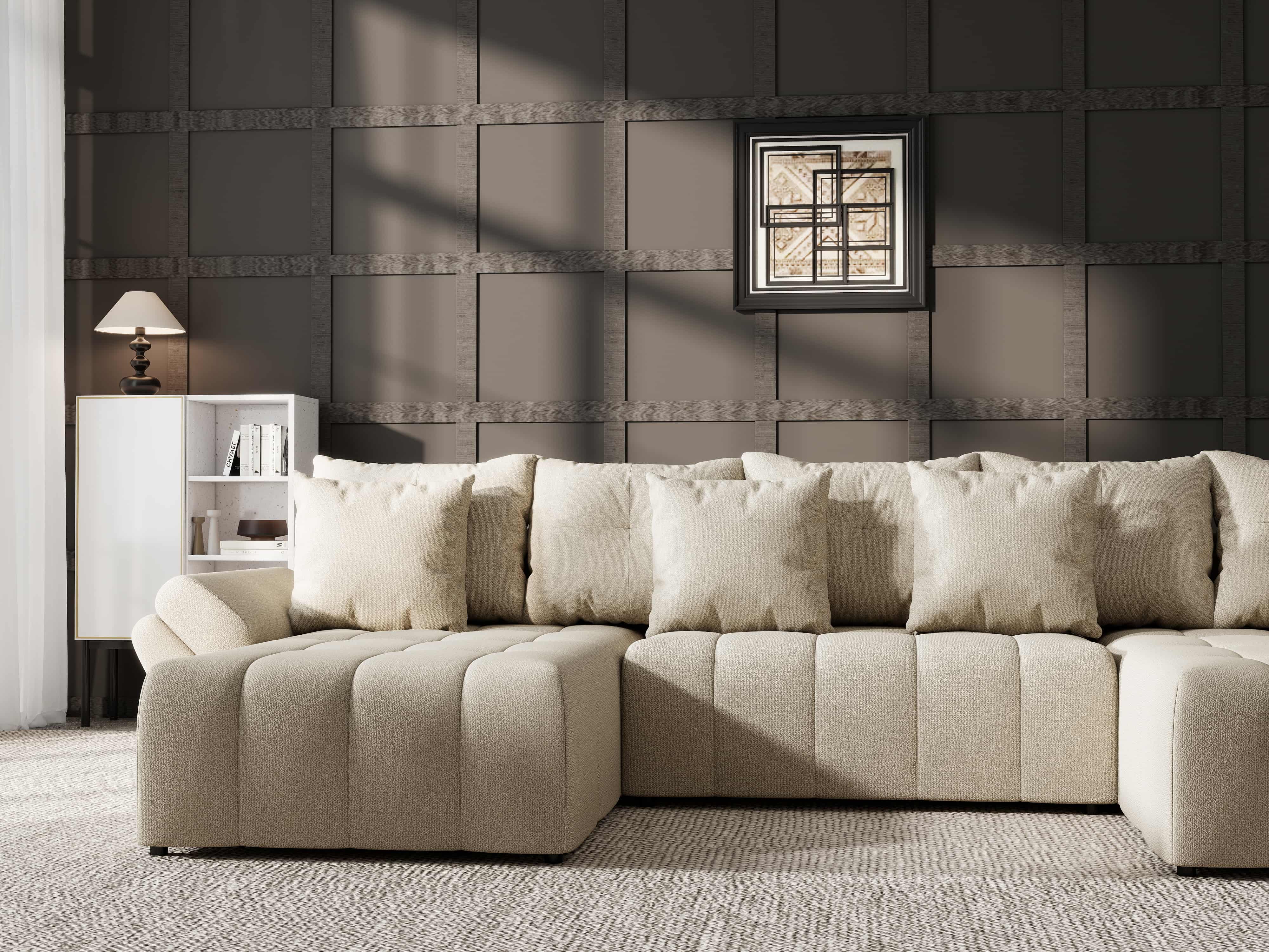 Colțar extensibil dumonde cu ladă de depozitare si sezut confortabil din spuma HR, Berlin U Enjoy Bej 2 380x180 cm Fabrica