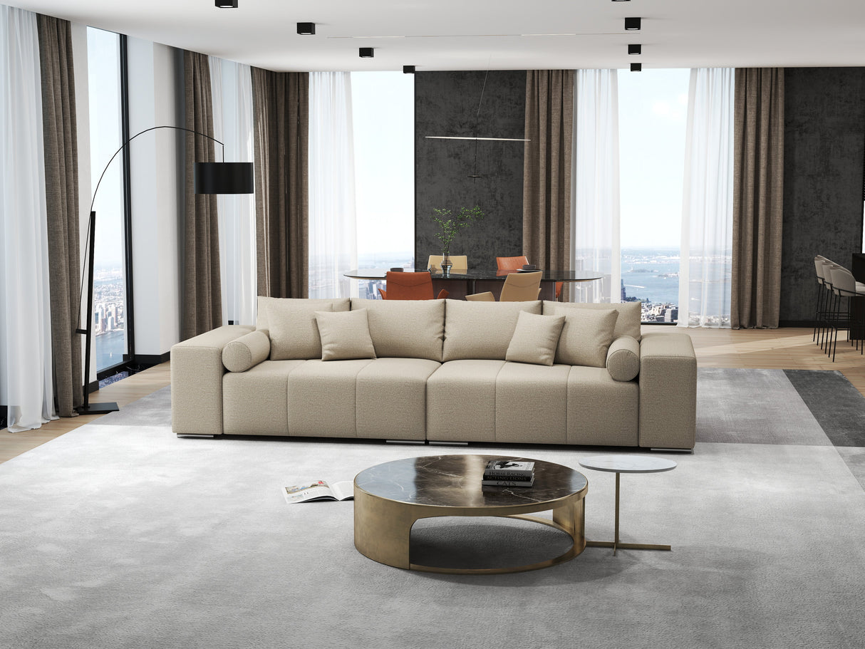 Canapea extensibilă dumonde cu ladă de depozitare si sezut confortabil din spuma HR, Marbela Enjoy Lux Bej XXL 295x100 cm fabrica