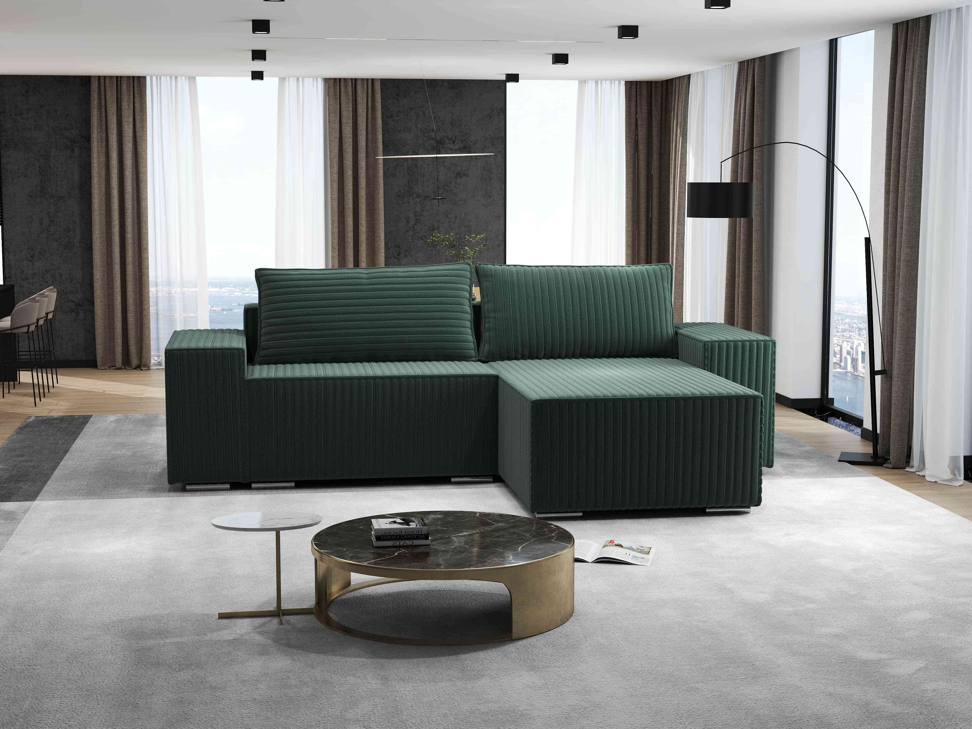 Colțar extensibil dumonde cu ladă de depozitare si sezut confortabil din spuma HR, Dream Ambience Verde 290x185 cm II Fabrica