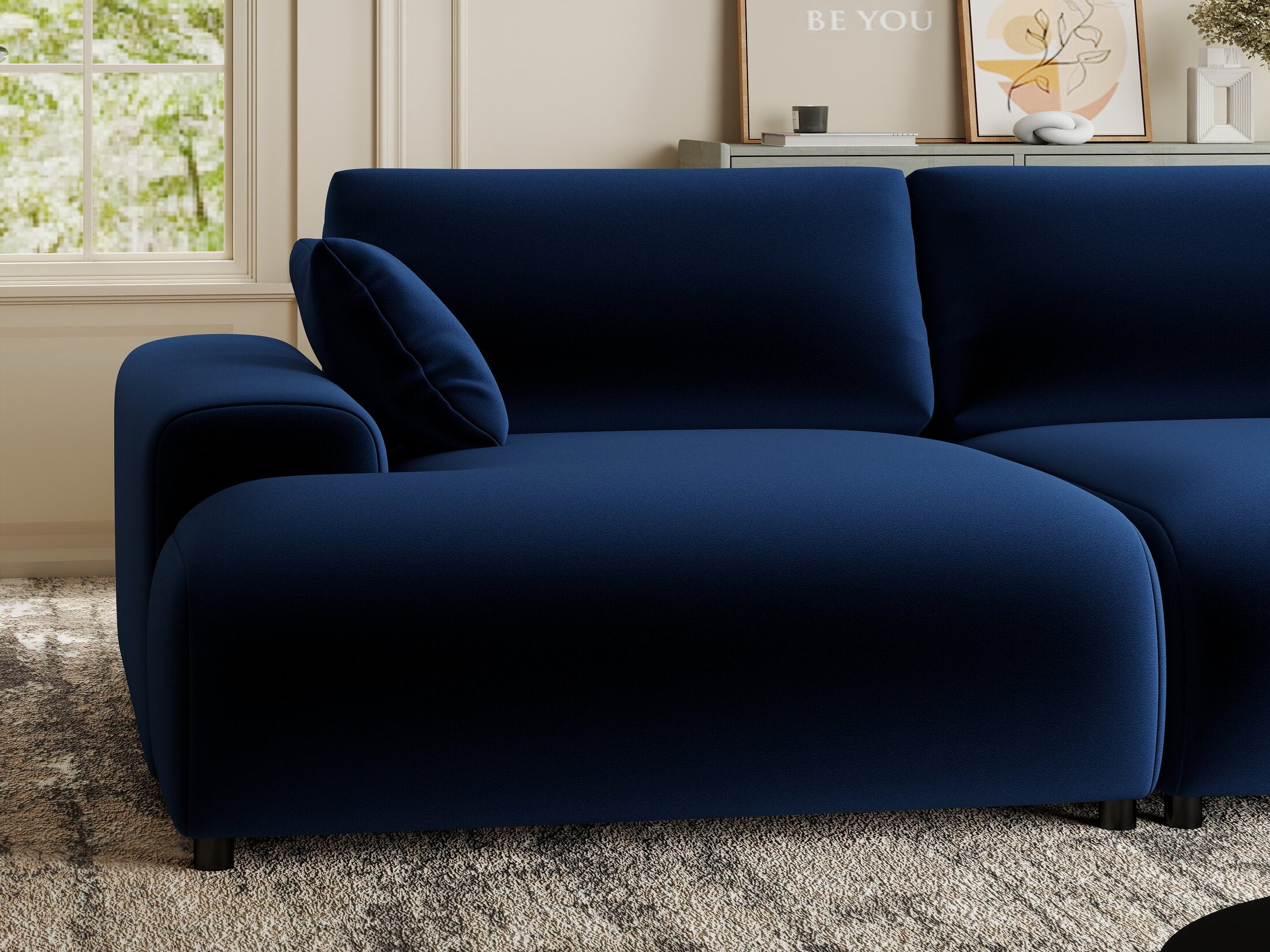 Canapea dumonde cu sezut confortabil din spuma HR, Hudson Royal Albastru Navy 237x144 cm