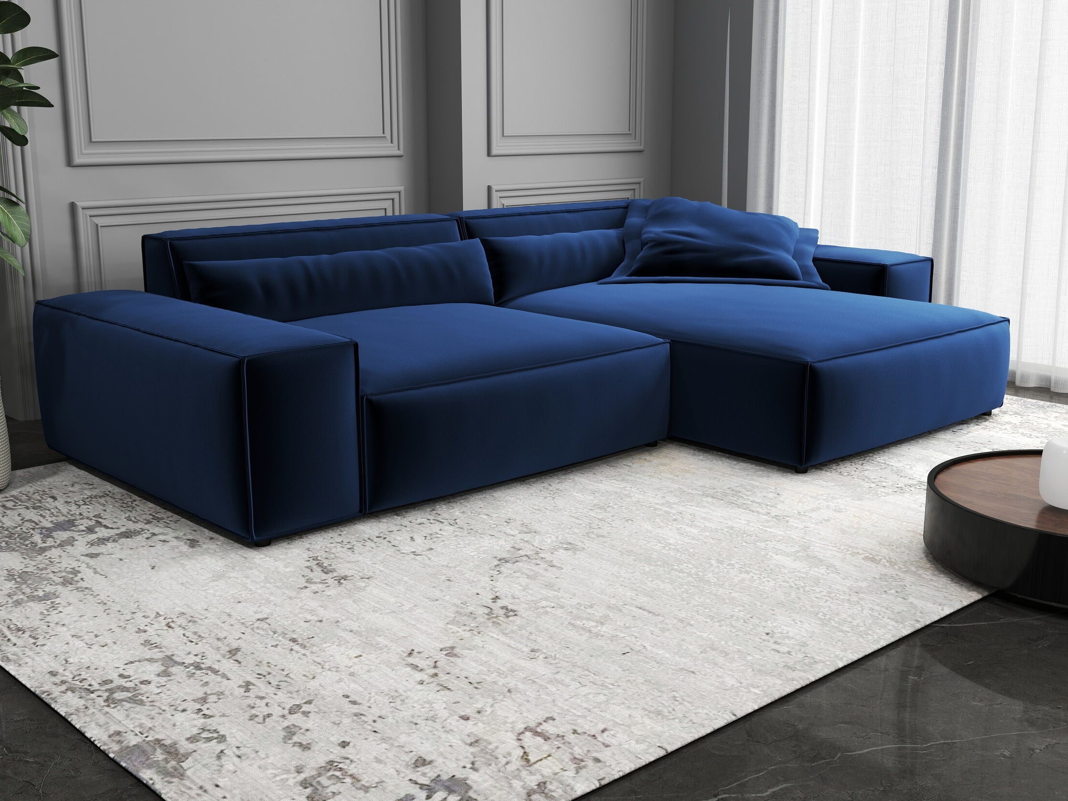 Colțar dumonde cu șezut confortabil din spumă HR, Marvelo Royal Albastru Navy 264x175 cm II