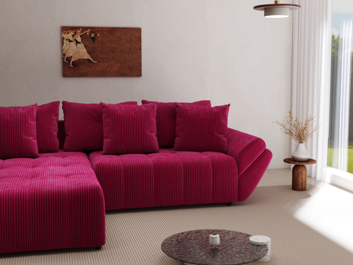 Colțar extensibil dumonde cu ladă de depozitare si sezut confortabil din spuma HR, Berlin Zoom Bordeaux 280x185 cm Fabrica