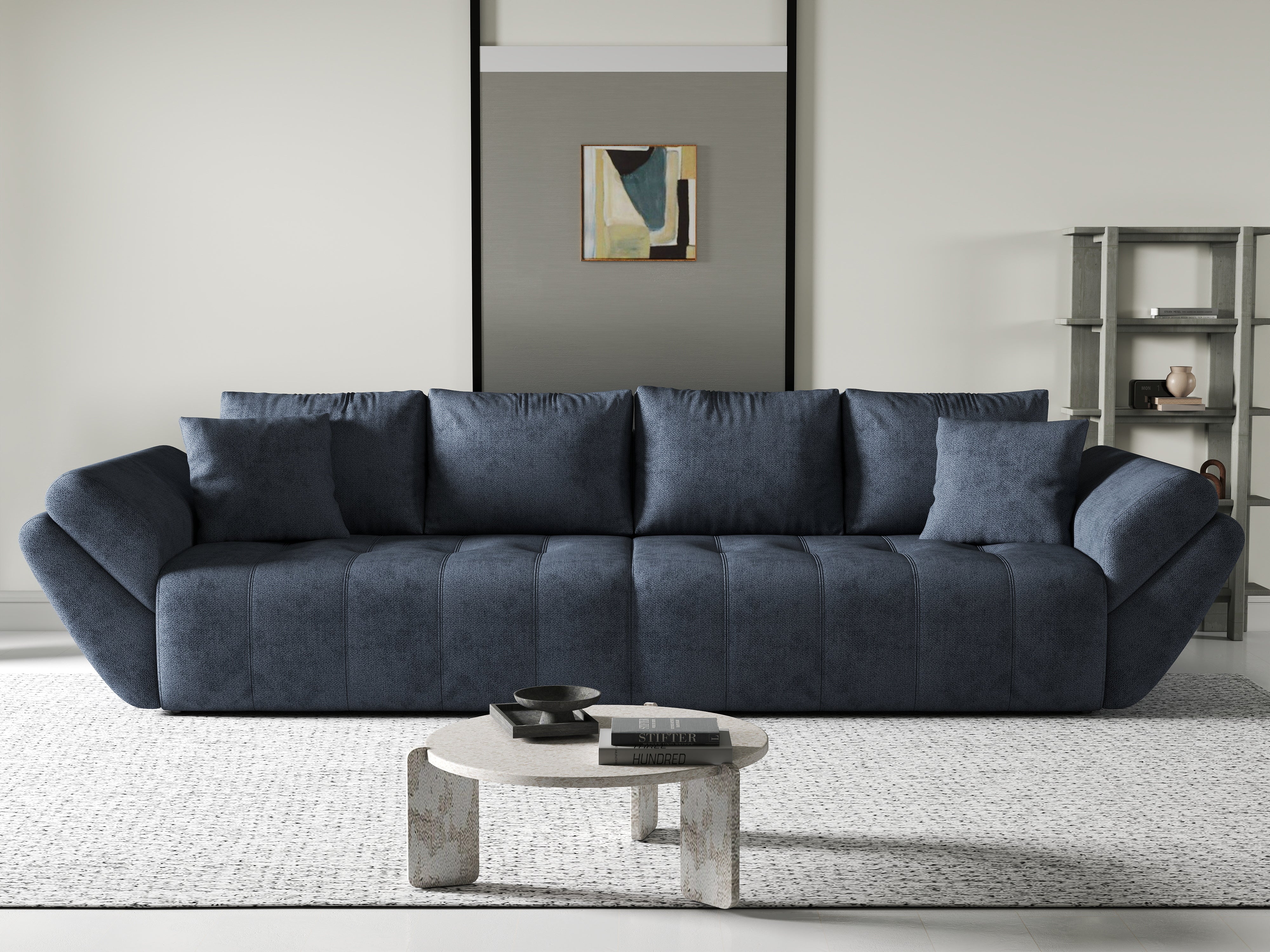 Canapea extensibilă dumonde cu ladă de depozitare si sezut confortabil din spuma HR, Berlin Antracit 300x100 cm Fabrica