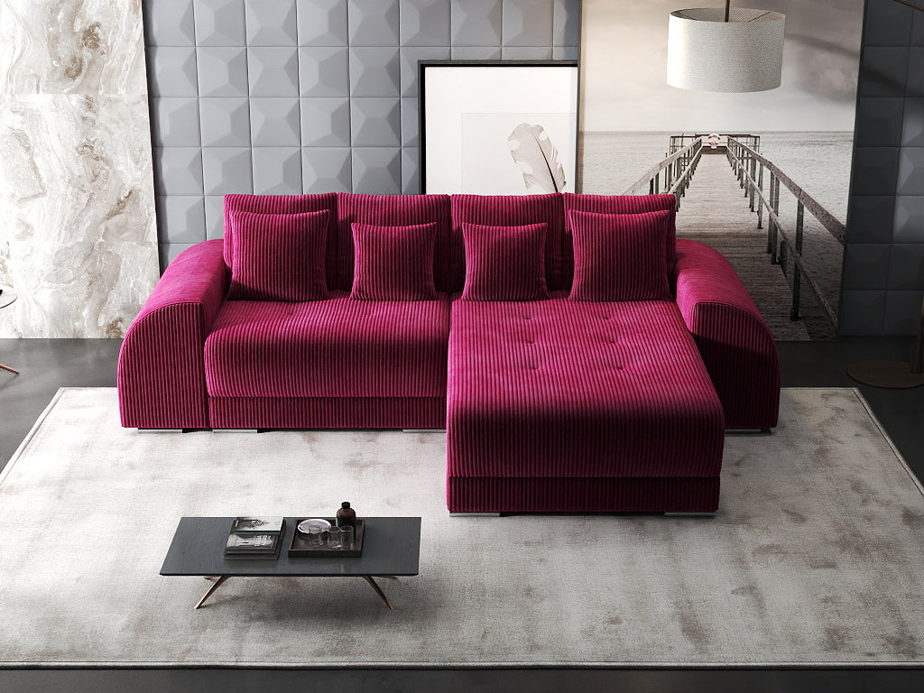 Colțar extensibil dumonde cu ladă de depozitare si sezut confortabil din spuma HR, Verona Zoom Rosu II 290x185 cm Fabrica