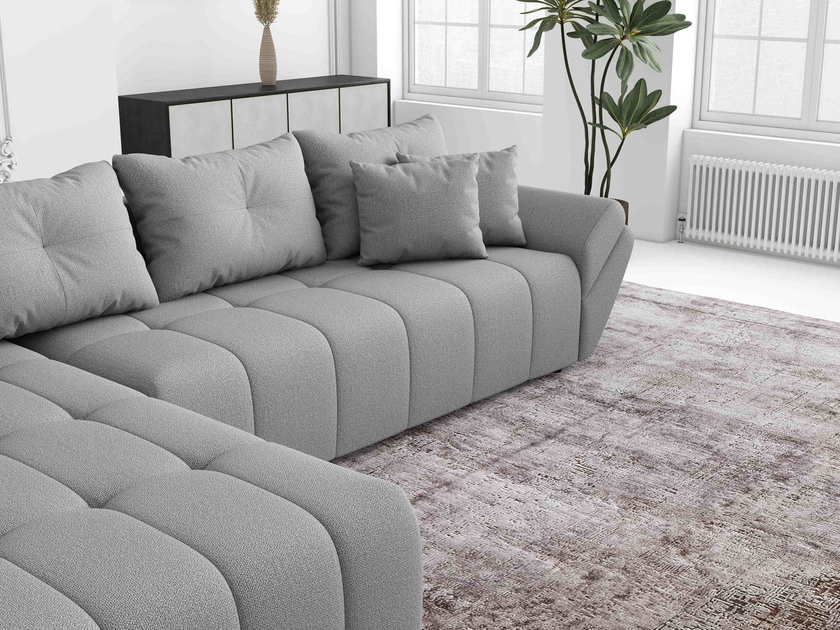 Colțar extensibil dumonde cu ladă de depozitare si sezut confortabil din spuma HR, Berlin XL Enjoy Lux Grey 350x185 cm Fabrica