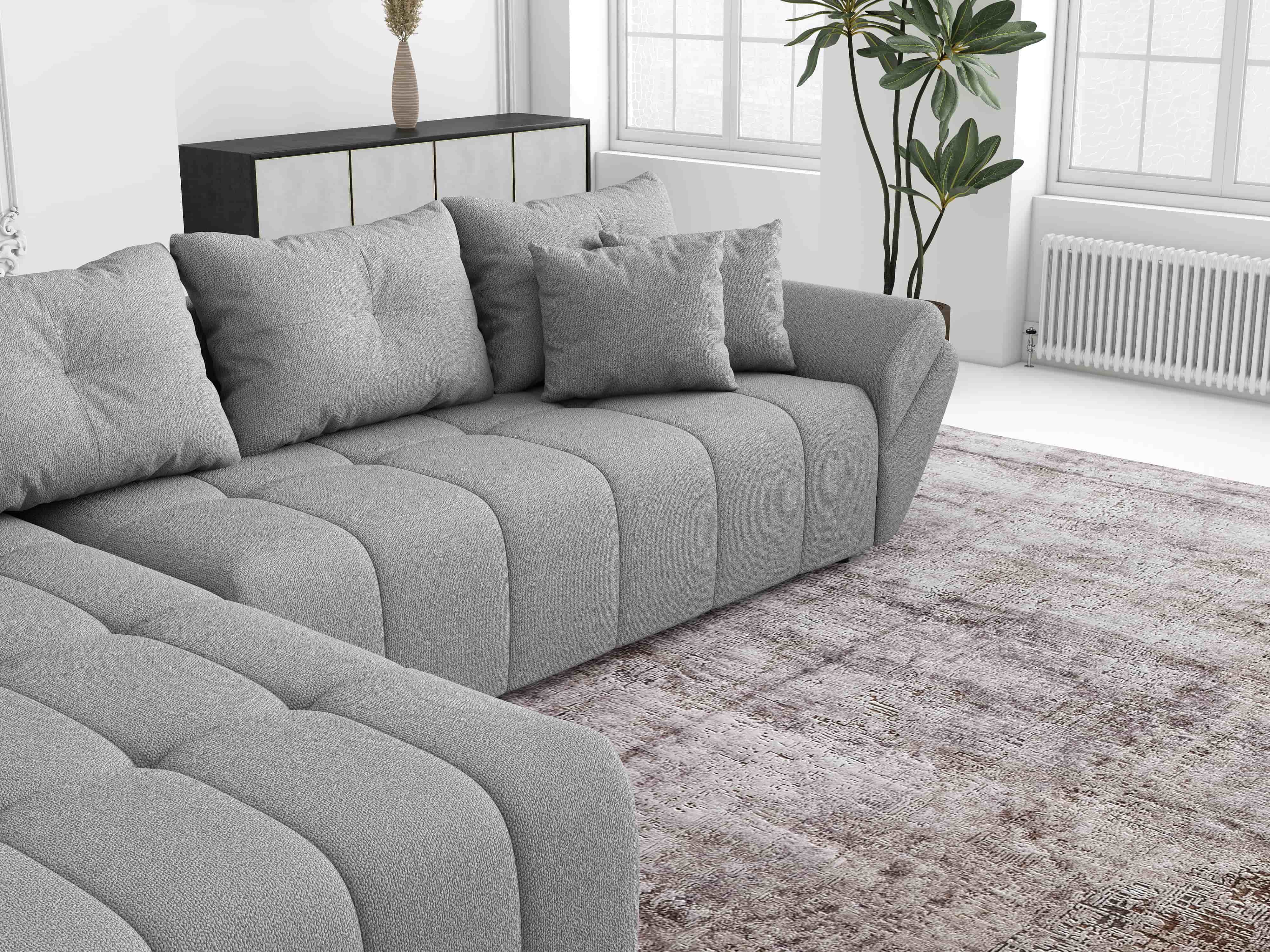 Colțar extensibil dumonde cu ladă de depozitare si sezut confortabil din spuma HR, Berlin XL Enjoy Lux Grey 350x185 cm Fabrica