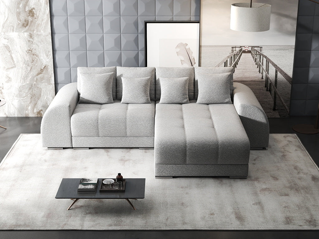 Colțar extensibil dumonde cu ladă de depozitare si sezut confortabil din spuma HR, Verona Euphoria Gri II 290x185 cm Fabrica