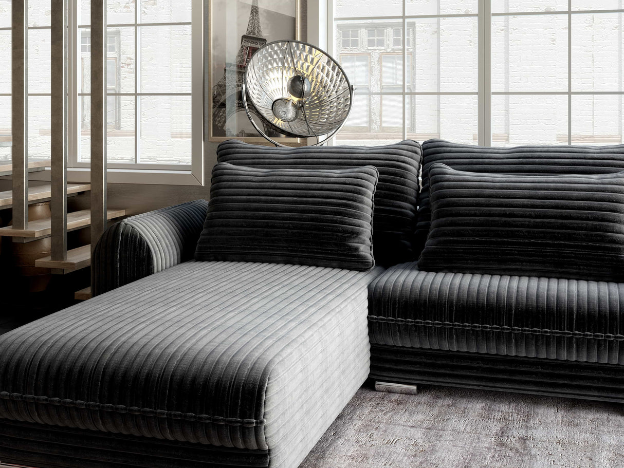 Colțar extensibil dumonde cu ladă de depozitare si sezut confortabil din spuma HR, Denver Ambience Gri 275x185 cm Fabrica